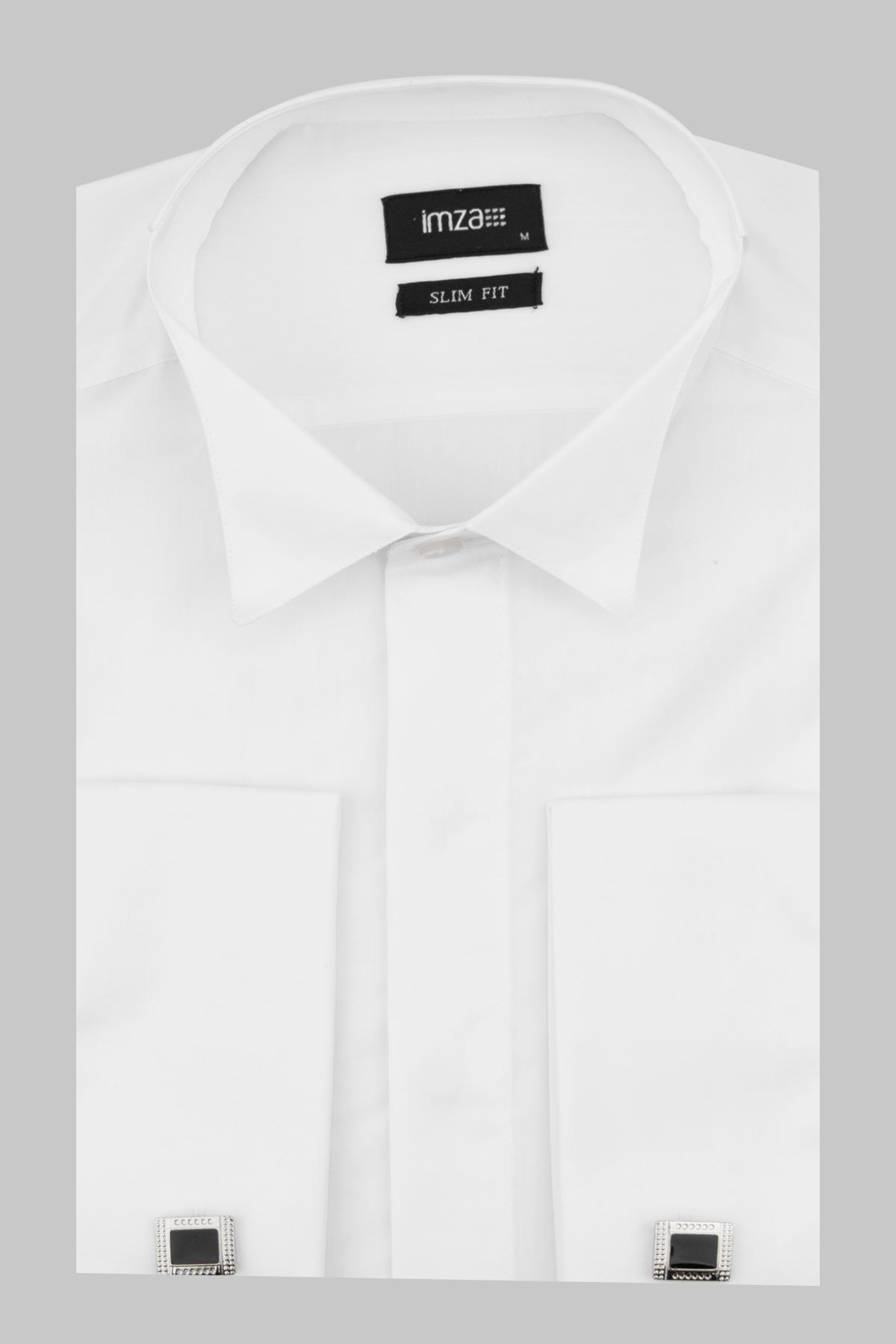 Beyaz Uzun Kollu Bez Ayağı Ata Yaka Cepsiz Pamuklu Basic Slim Fit Dar Kesim Gömlek 1004240060