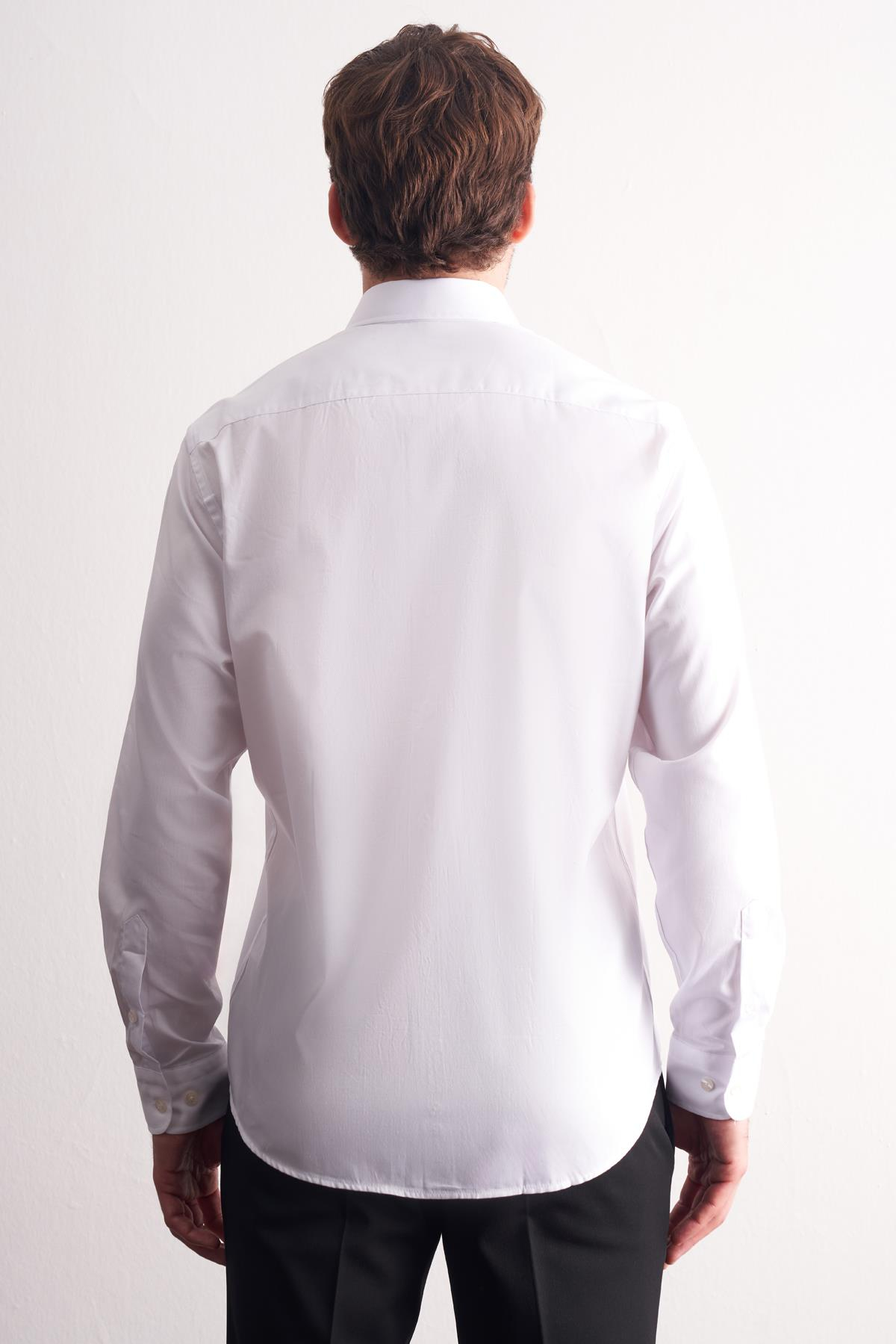 Beyaz Yarım İtalyan Yaka Uzun Kol Premium Slim Fit %100 Pamuk Gömlek 1004255197