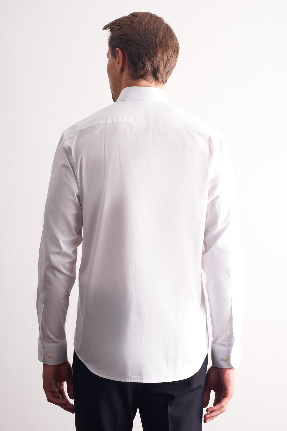 Beyaz Yarım İtalyan Yaka Uzun Kol Premium Slim Fit Pamuklu Gömlek 1004255198
