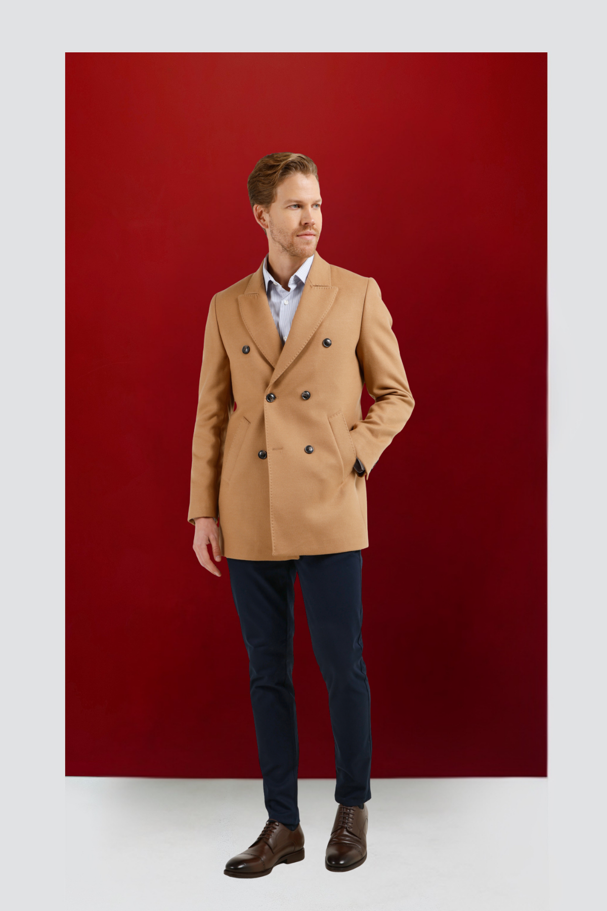 Camel Kılıç Yaka Classic Slim Fit Kruvaze Kaban 1008255102