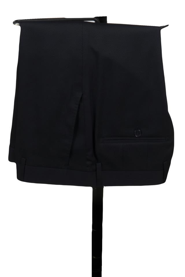 Lacivert Armürlü Mono Yaka Astarlı Yelekli 6 Drop Slim Fit Smokin Damatlık 1001220202