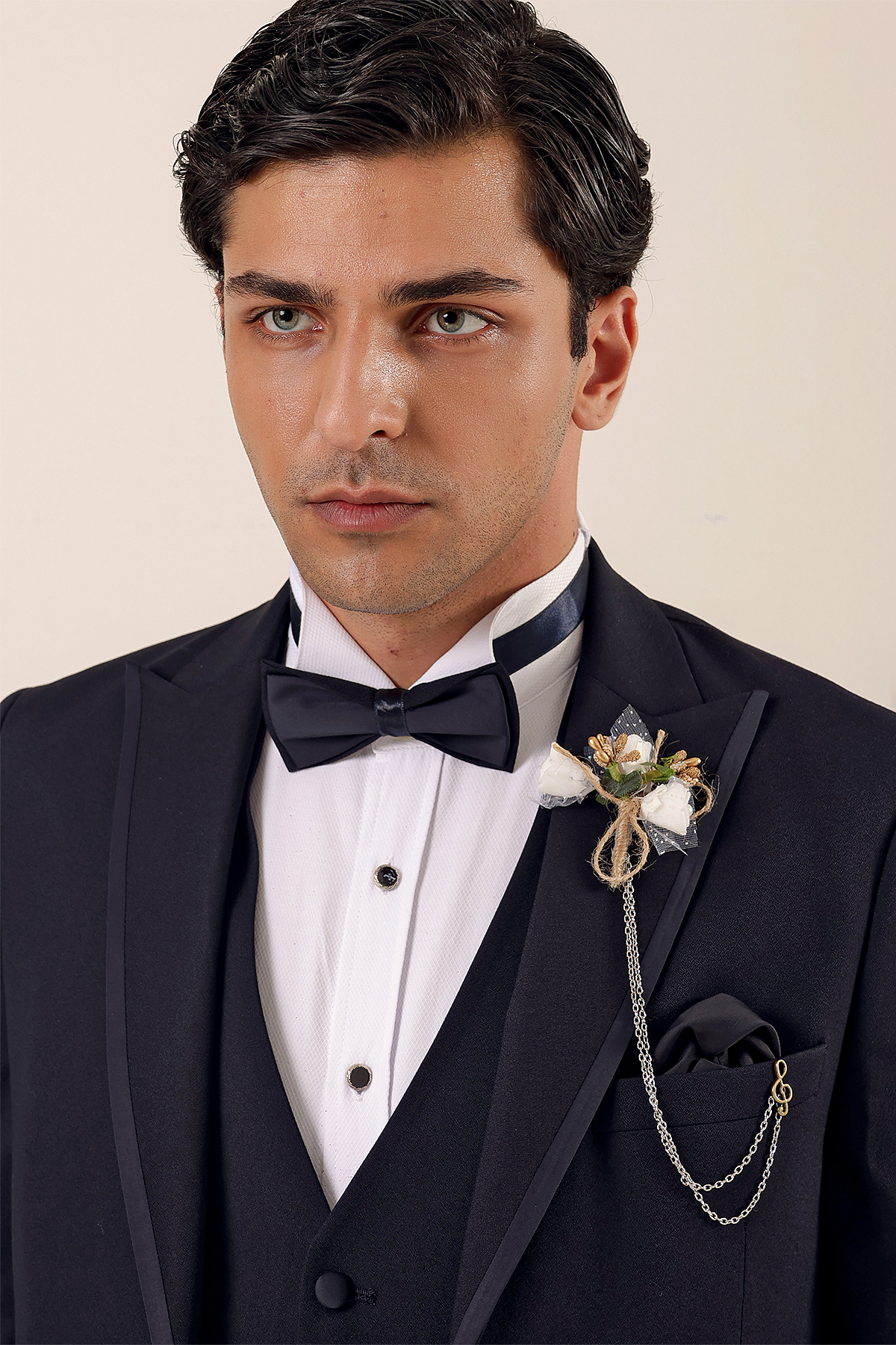 Lacivert Çıkarılabilir Kırlangıç Yaka Yelekli 6 Drop Slim Fit Smokin Damatlık 1001225203