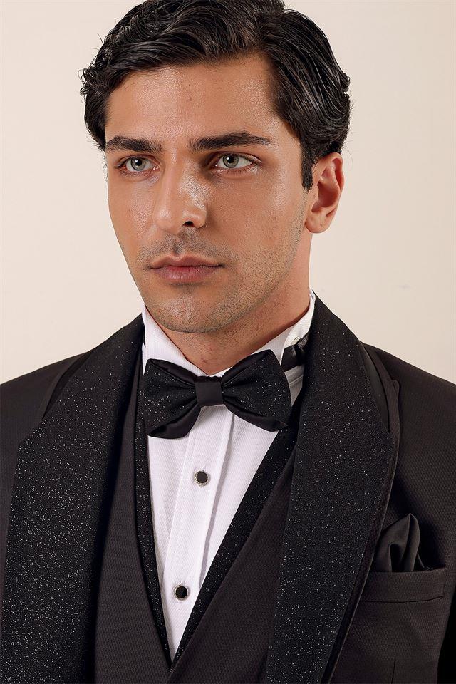 Siyah Desenli Yelekli 6 Drop Slim Fit Smokin Damatlık Takım 1001230203