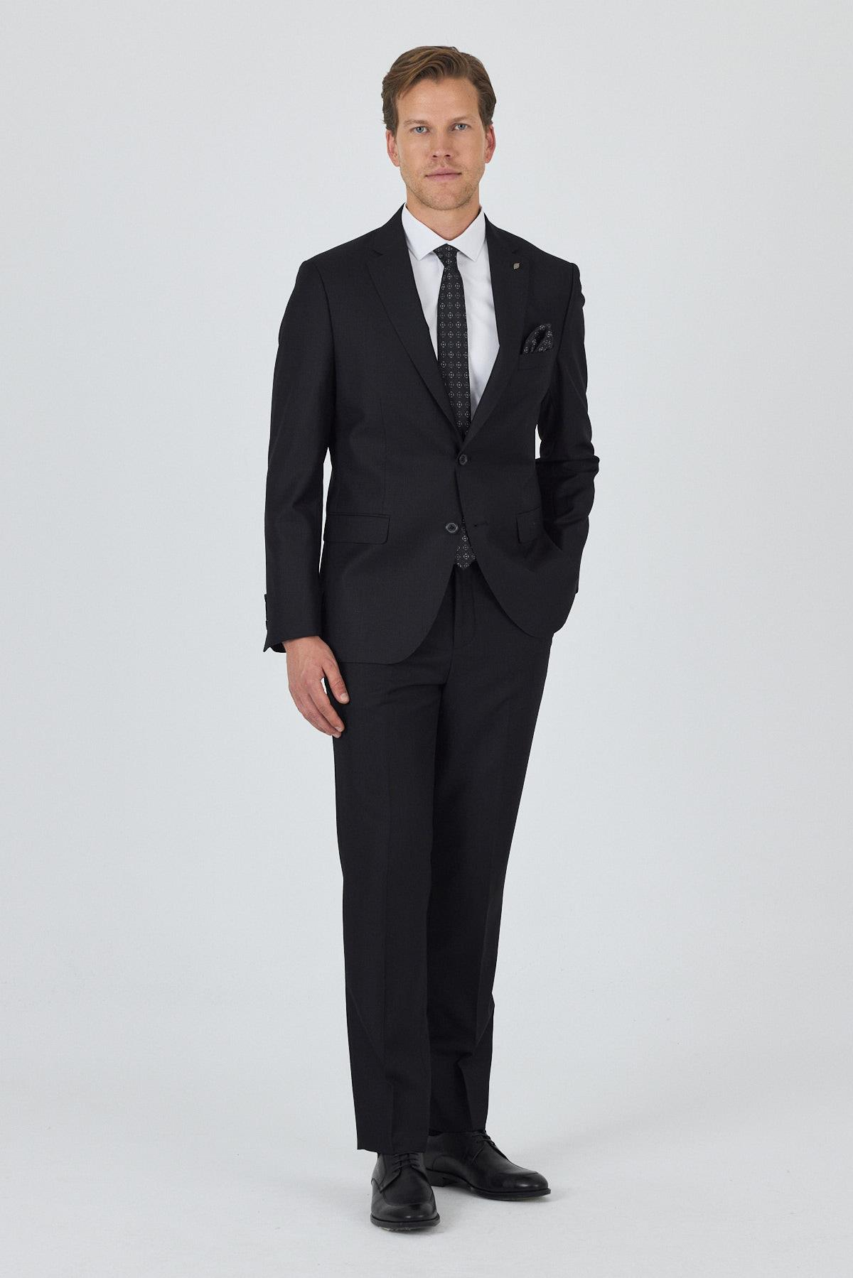 Siyah Mono Yaka 6 Drop Comfort Fit Tam Astar Takım Elbise 1001250170