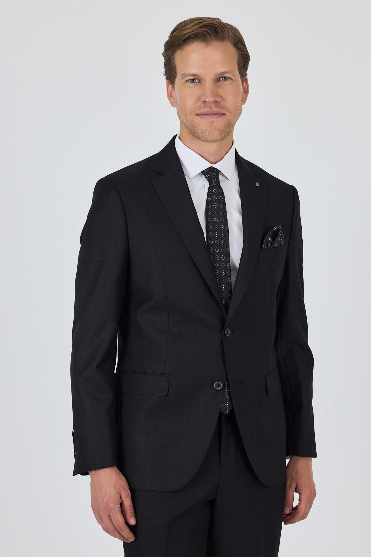 Siyah Mono Yaka 6 Drop Comfort Fit Tam Astar Takım Elbise 1001250170
