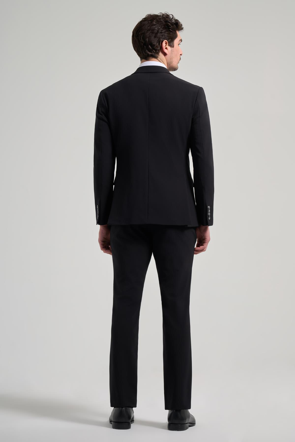 Siyah Mono Yaka Beli Lastikli 6 Drop Slim Fit Tam Astar Esnek Takım Elbise 1001250155