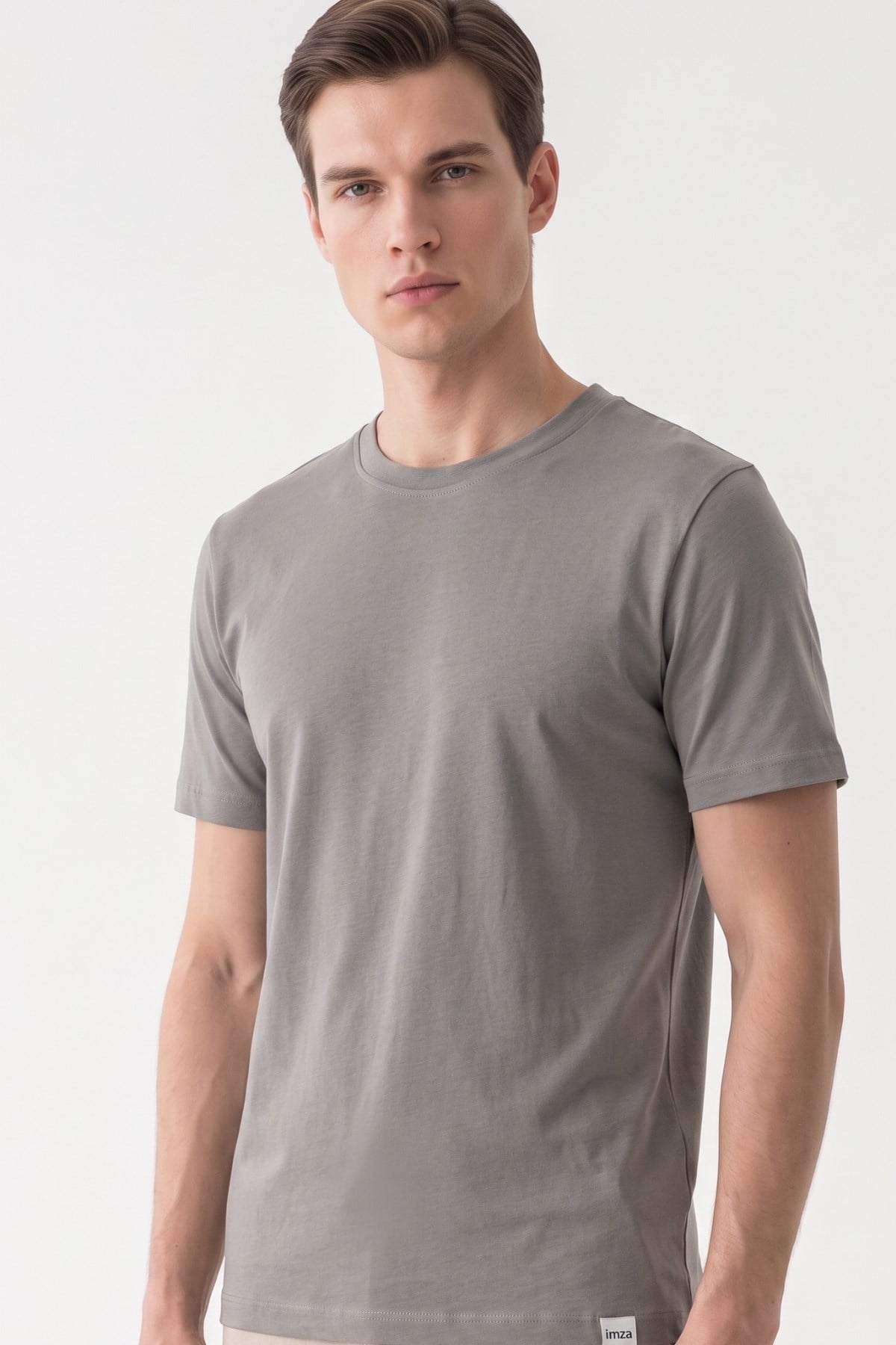 Füme Bisiklet Yaka Kısa Kol Slim Fit Pamuklu Tişört 1011265166