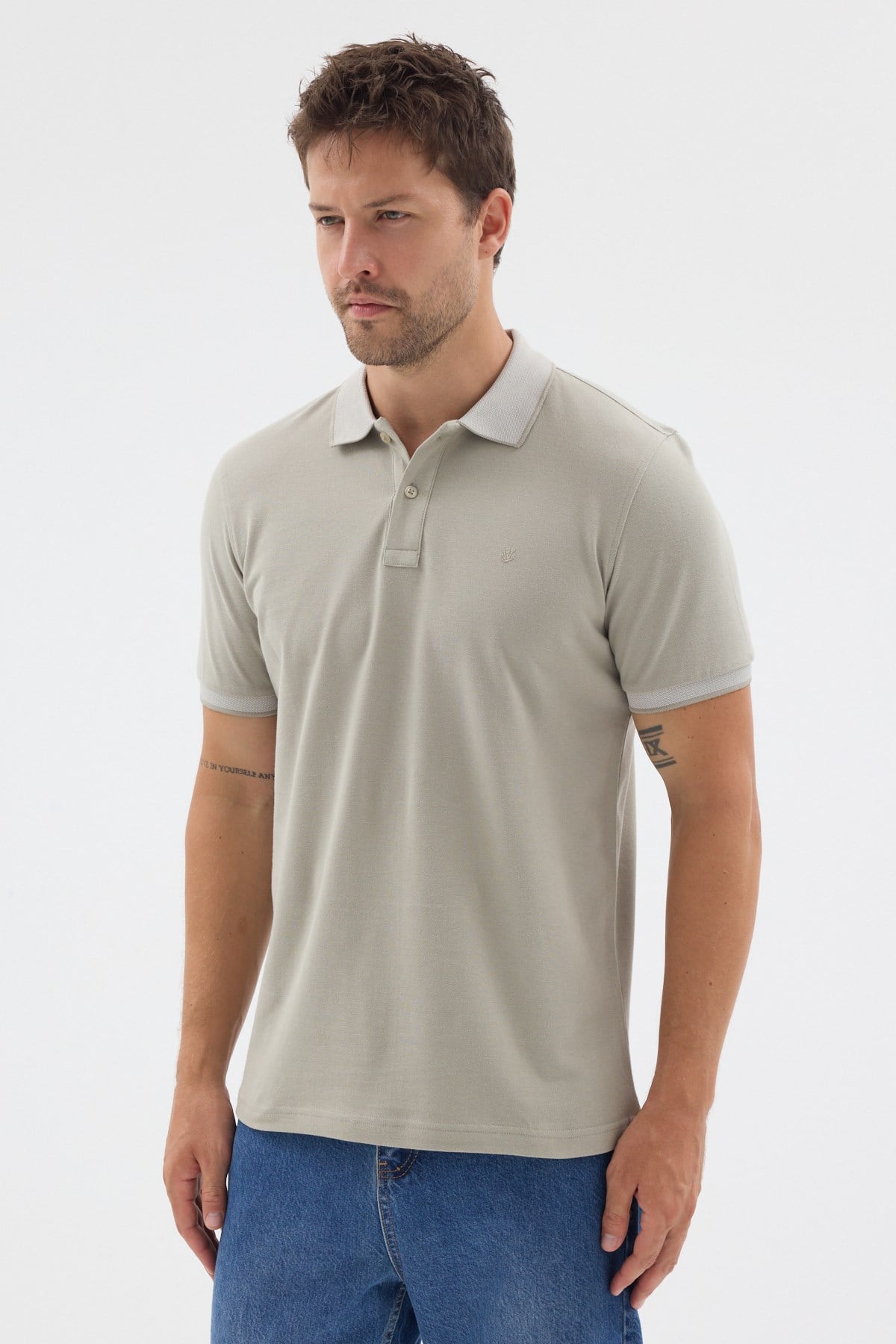 Haki Polo Yaka Pike Kısa Kol Slim Fit %100 Pamuk Tişört 1011260171