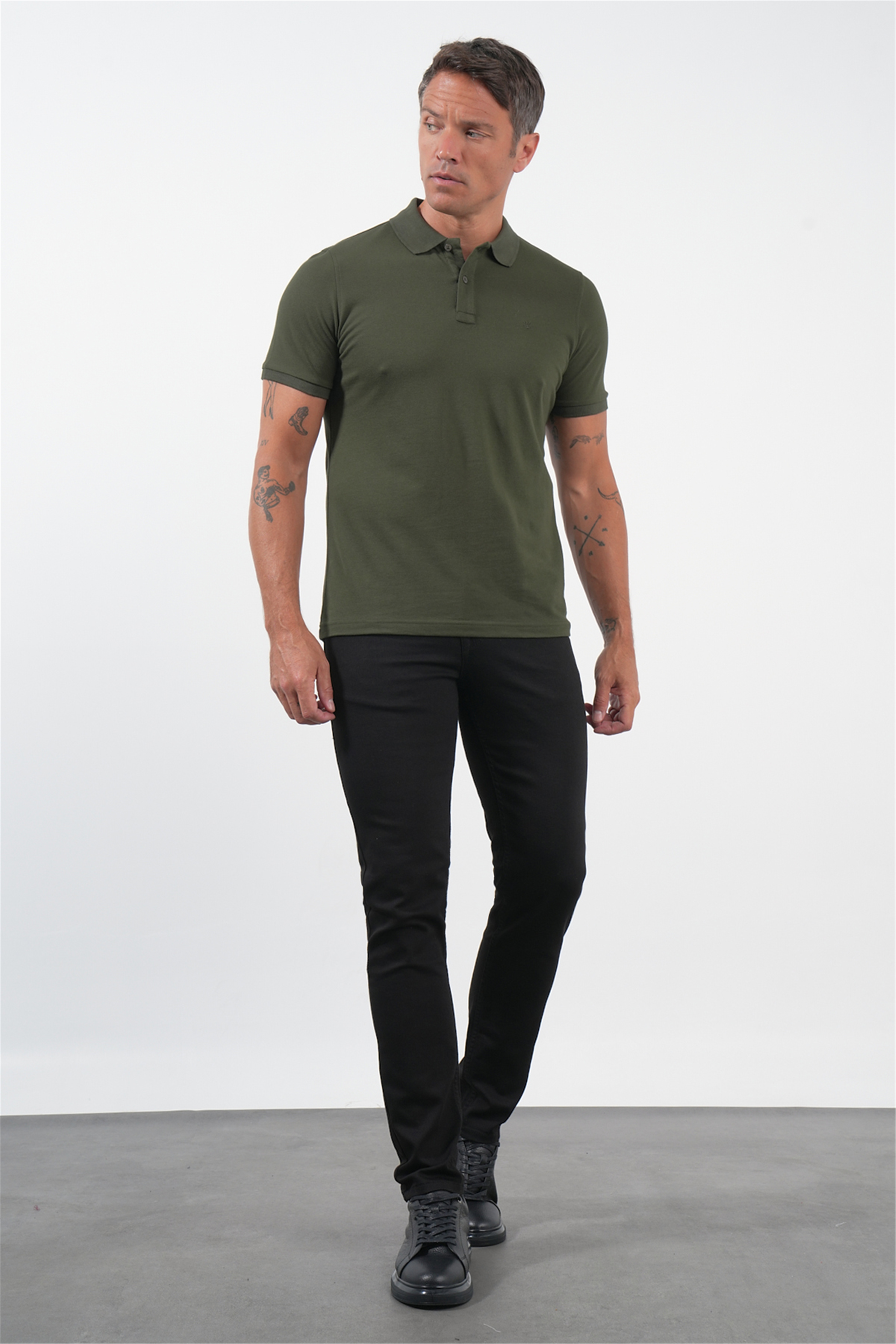 Haki Polo Yaka Pike Kısa Kol Slim Fit Pamuklu Tişört 1011260170