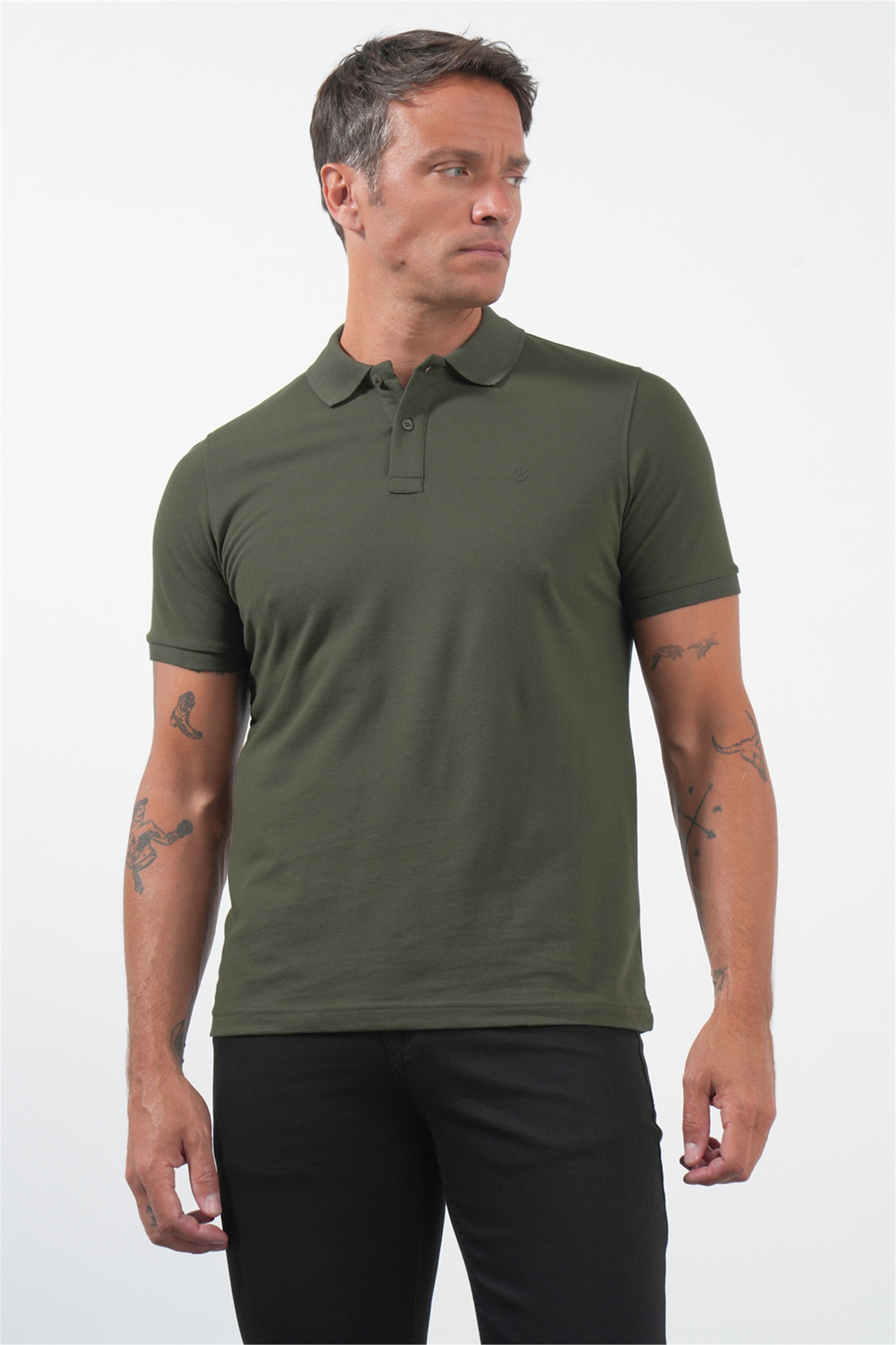 Haki Polo Yaka Pike Kısa Kol Slim Fit Pamuklu Tişört 1011260170