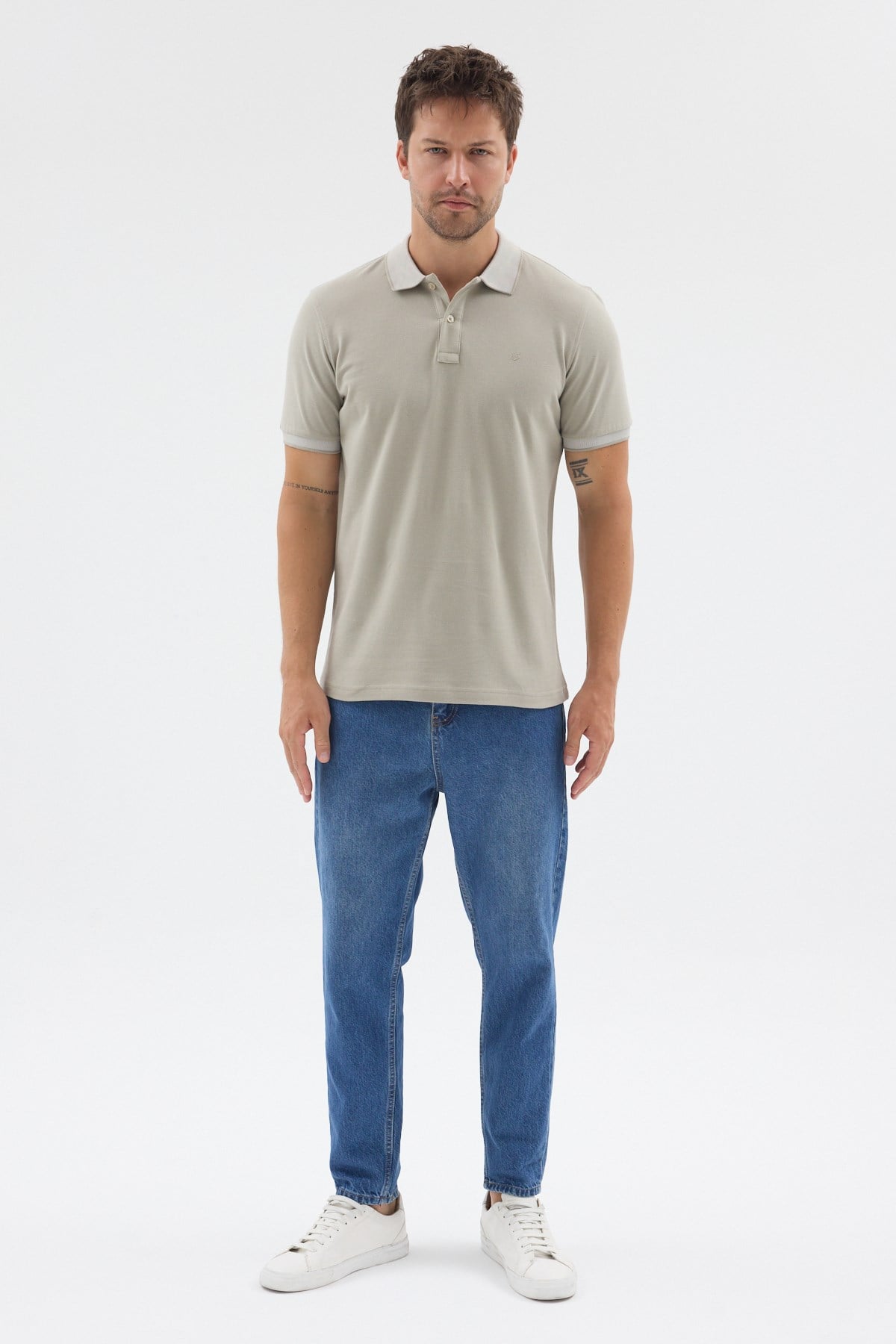 Haki Polo Yaka Pike Kısa Kol Slim Fit %100 Pamuk Tişört 1011260171