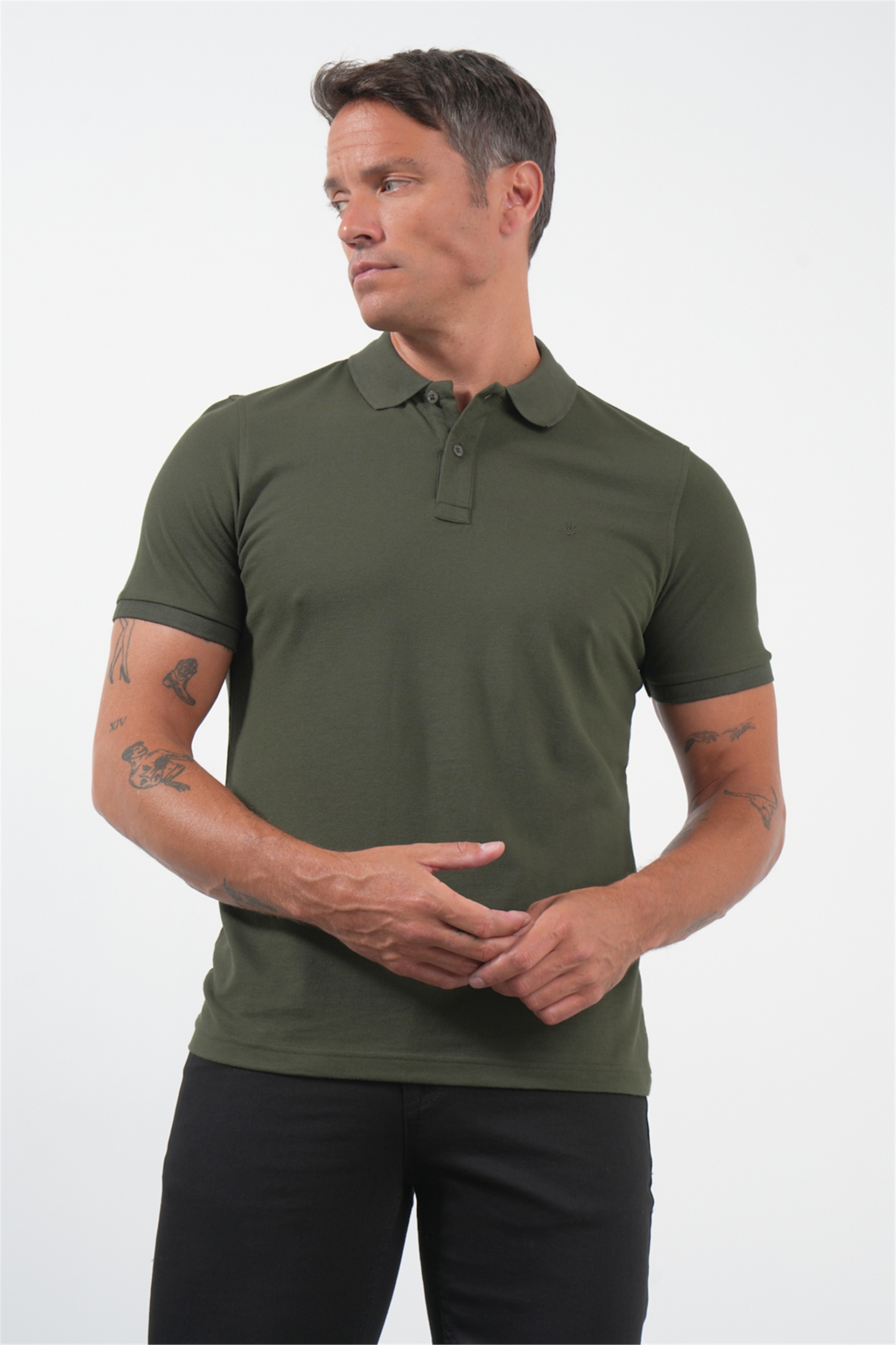 Haki Polo Yaka Pike Kısa Kol Slim Fit Pamuklu Tişört 1011260170