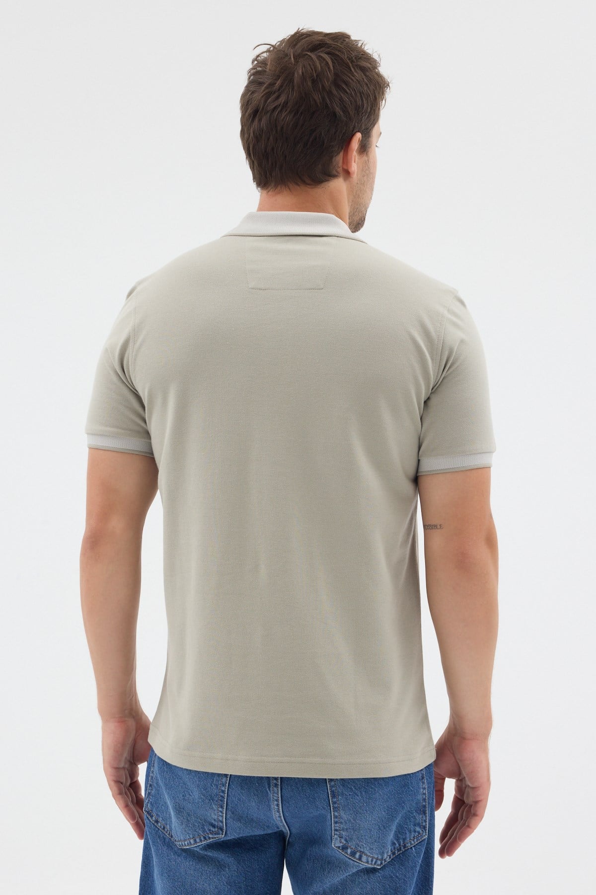 Haki Polo Yaka Pike Kısa Kol Slim Fit %100 Pamuk Tişört 1011260171