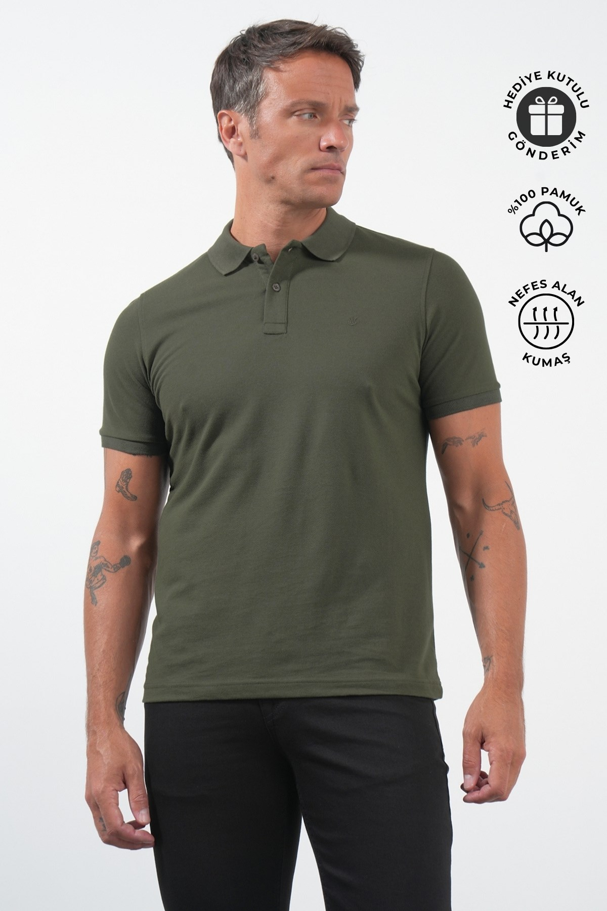 Haki Polo Yaka Pike Kısa Kol Slim Fit Pamuklu Tişört 1011260170