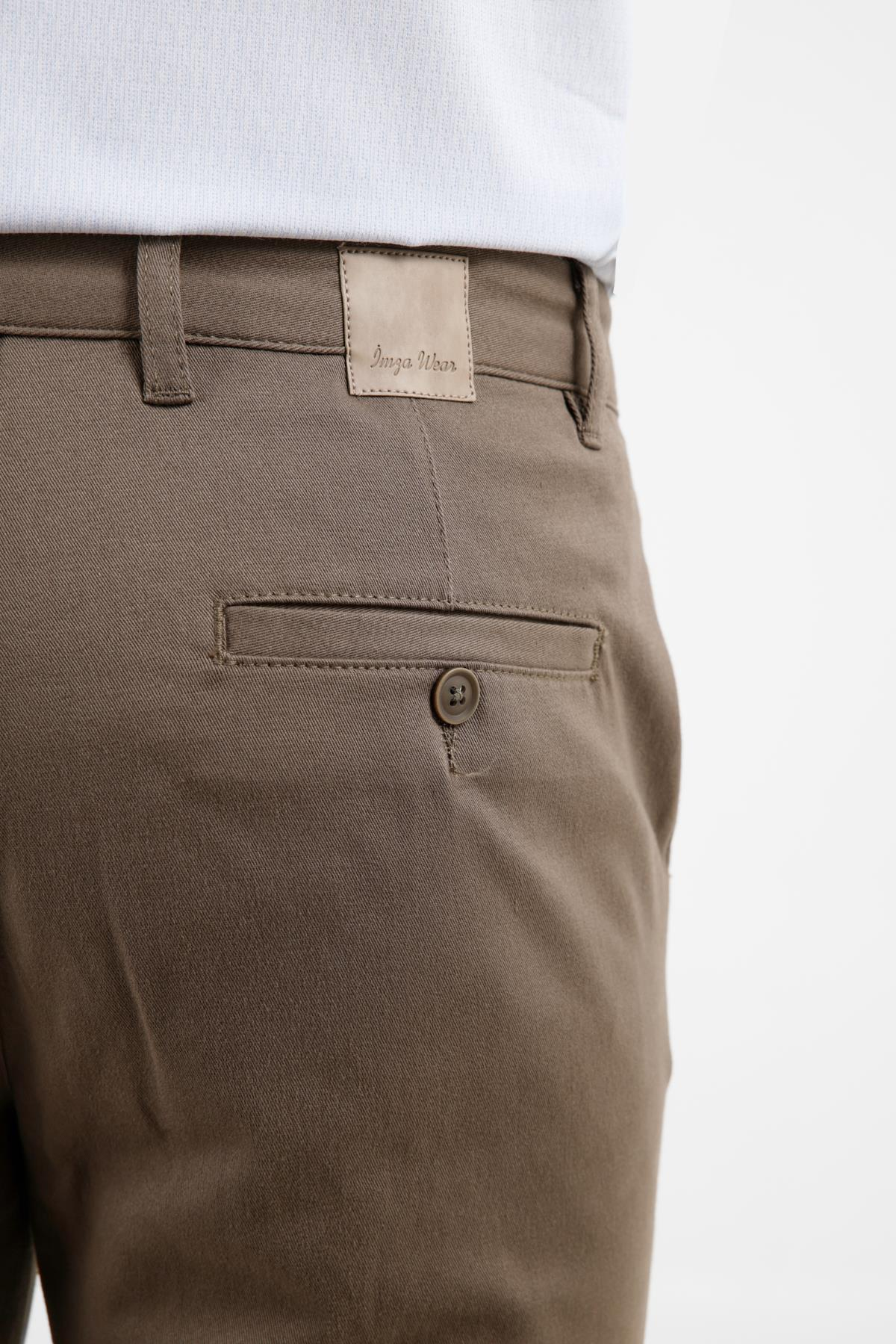 Haki Yan Cep Düz Paça Pamuklu Slim Fit Chino Casual Pantolon 1003255155