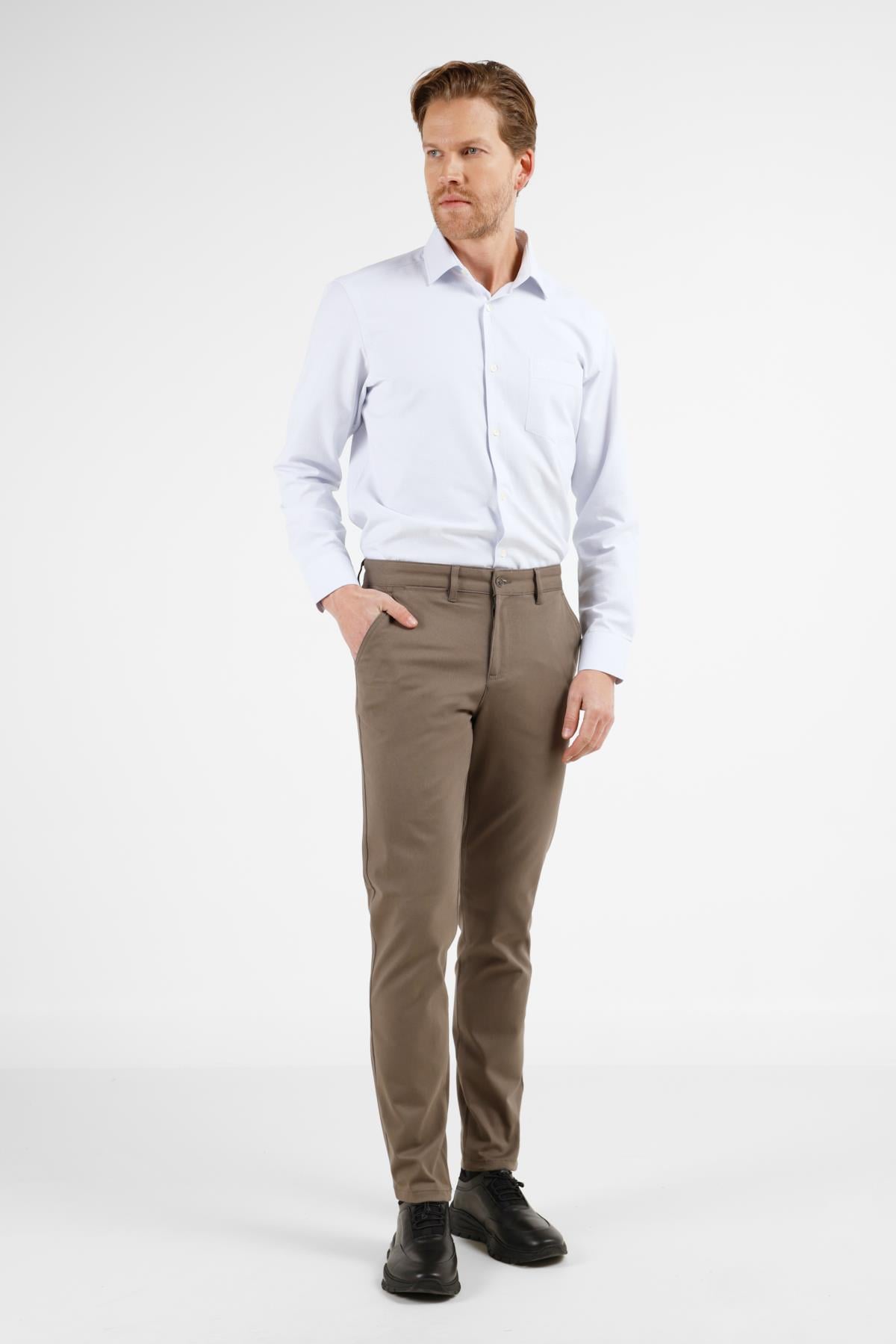 Haki Yan Cep Düz Paça Pamuklu Slim Fit Chino Casual Pantolon 1003255155