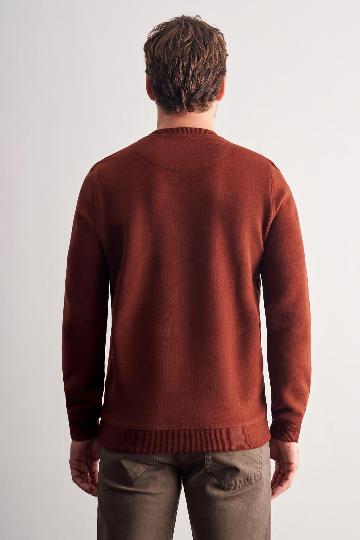 Kırmızı Uzun Kol Bisiklet Yaka Düz Pamuklu Comfort Fit Sweatshirt 1013255150