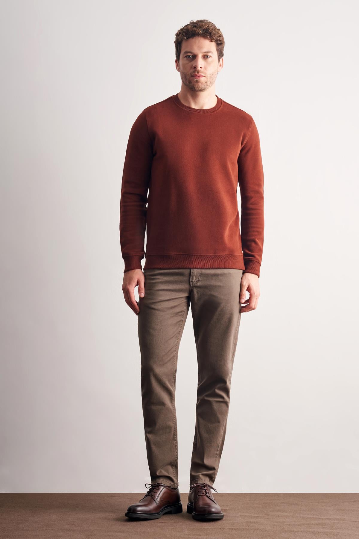 Kırmızı Uzun Kol Bisiklet Yaka Düz Pamuklu Comfort Fit Sweatshirt 1013255150