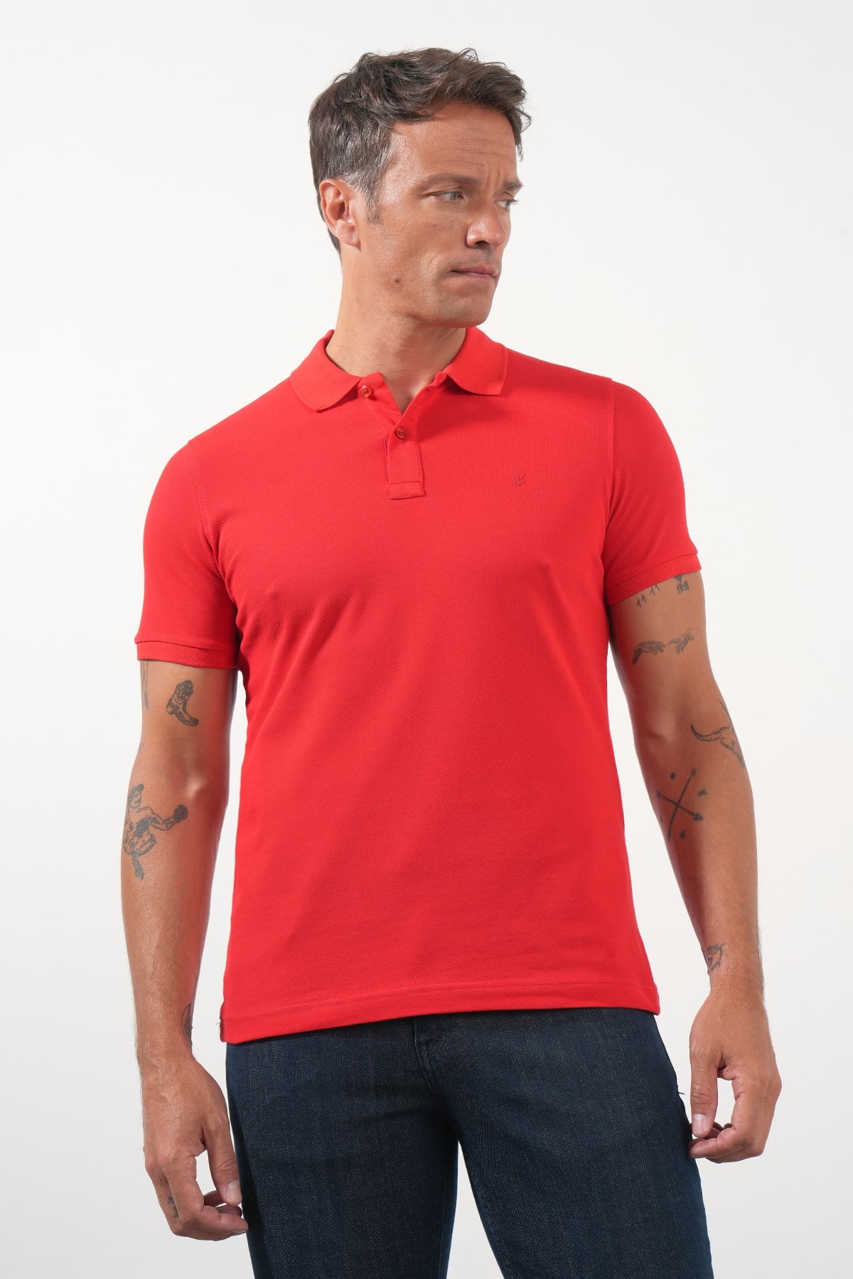 Kırmızı Polo Yaka Pike Kısa Kol Slim Fit Pamuklu Hediye Kutulu Tişört 1011260169