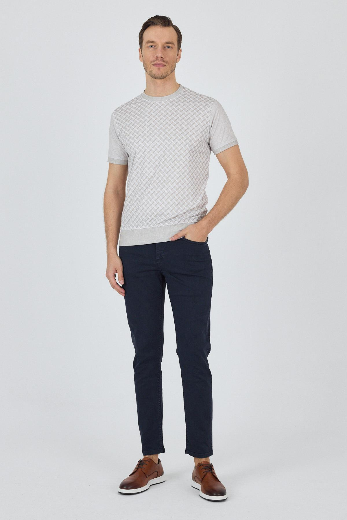 Vizon Kısa Kol Baskılı İnterlok Bisiklet Yaka Cepsiz Pamuklu Slim Fit Tişört 1011250124