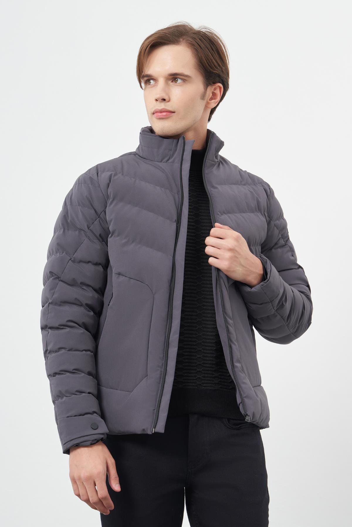 Füme Dolumlu Hakim Yaka Slim Fit Dar Kesim Klasik Mont 1007245153