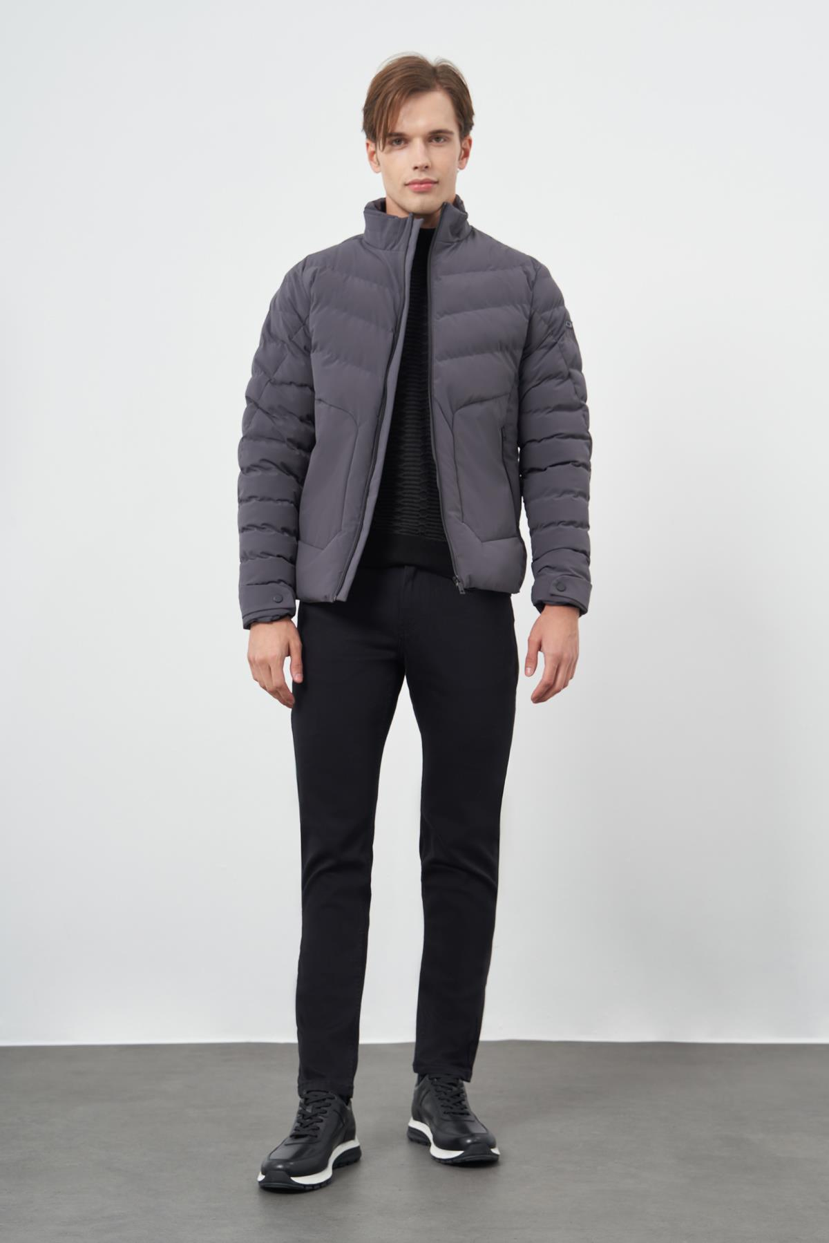 Füme Dolumlu Hakim Yaka Slim Fit Dar Kesim Klasik Mont 1007245153