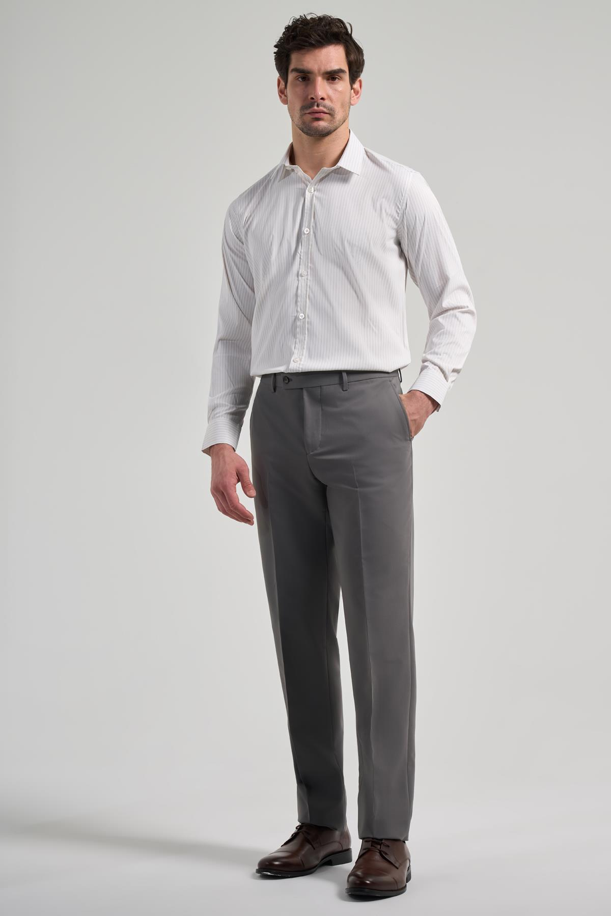 Füme Esnek Yandan Cepli Comfort Fit Classic Pantolon 1003250159