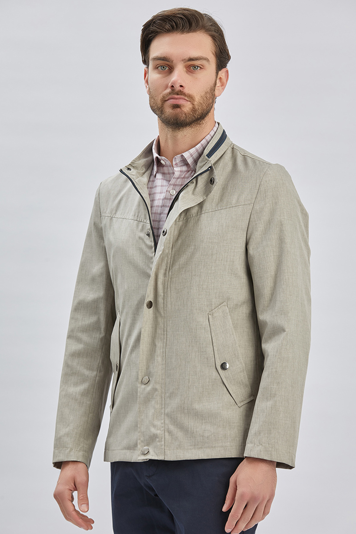 Bej Dik Yaka Yarım Astar Comfort Fit Rahat Kesim Casual Mont 1007240150