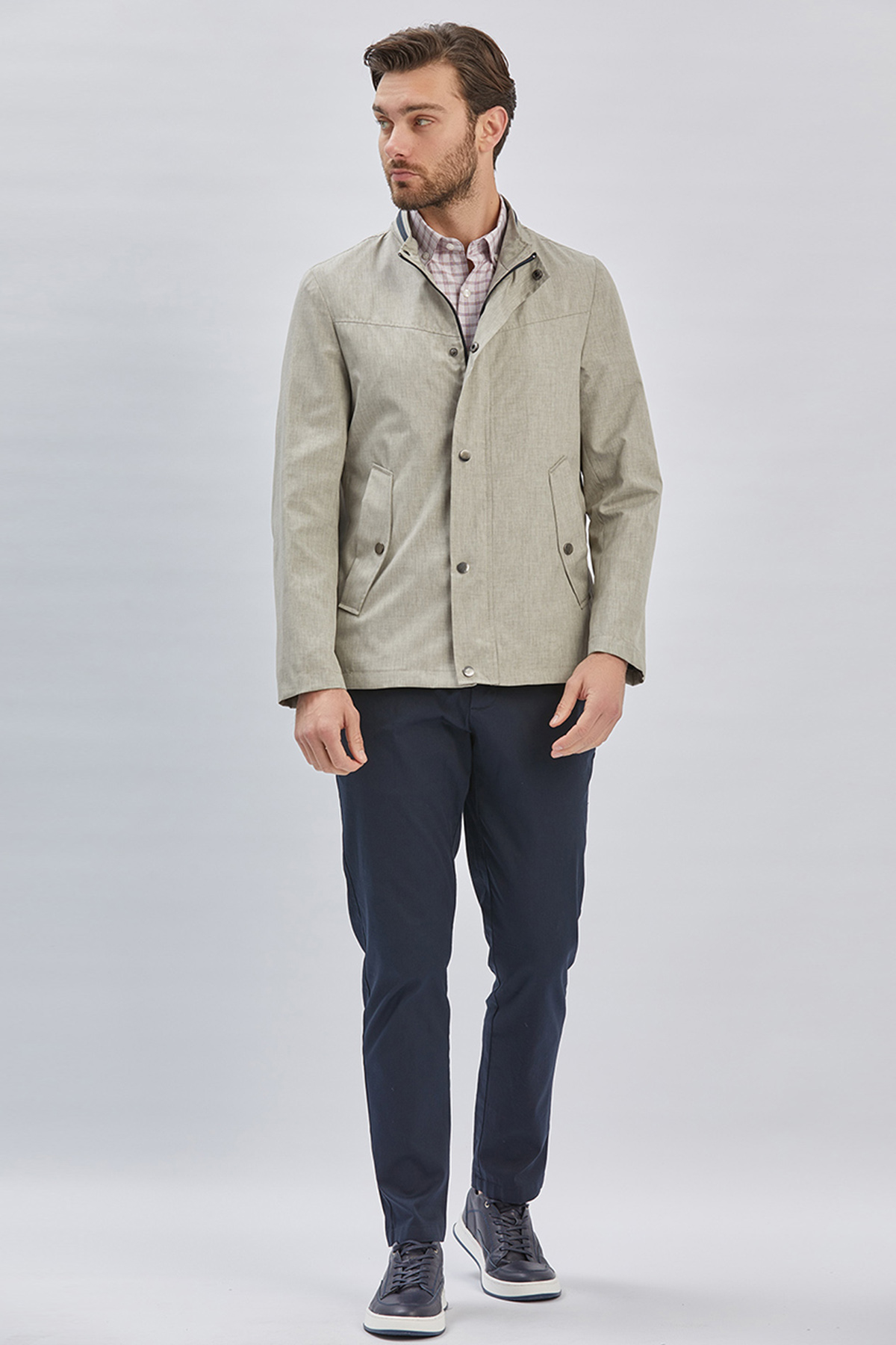 Bej Dik Yaka Yarım Astar Comfort Fit Rahat Kesim Casual Mont 1007240150