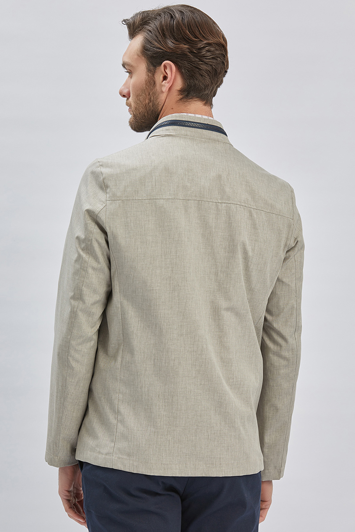 Bej Dik Yaka Yarım Astar Comfort Fit Rahat Kesim Casual Mont 1007240150