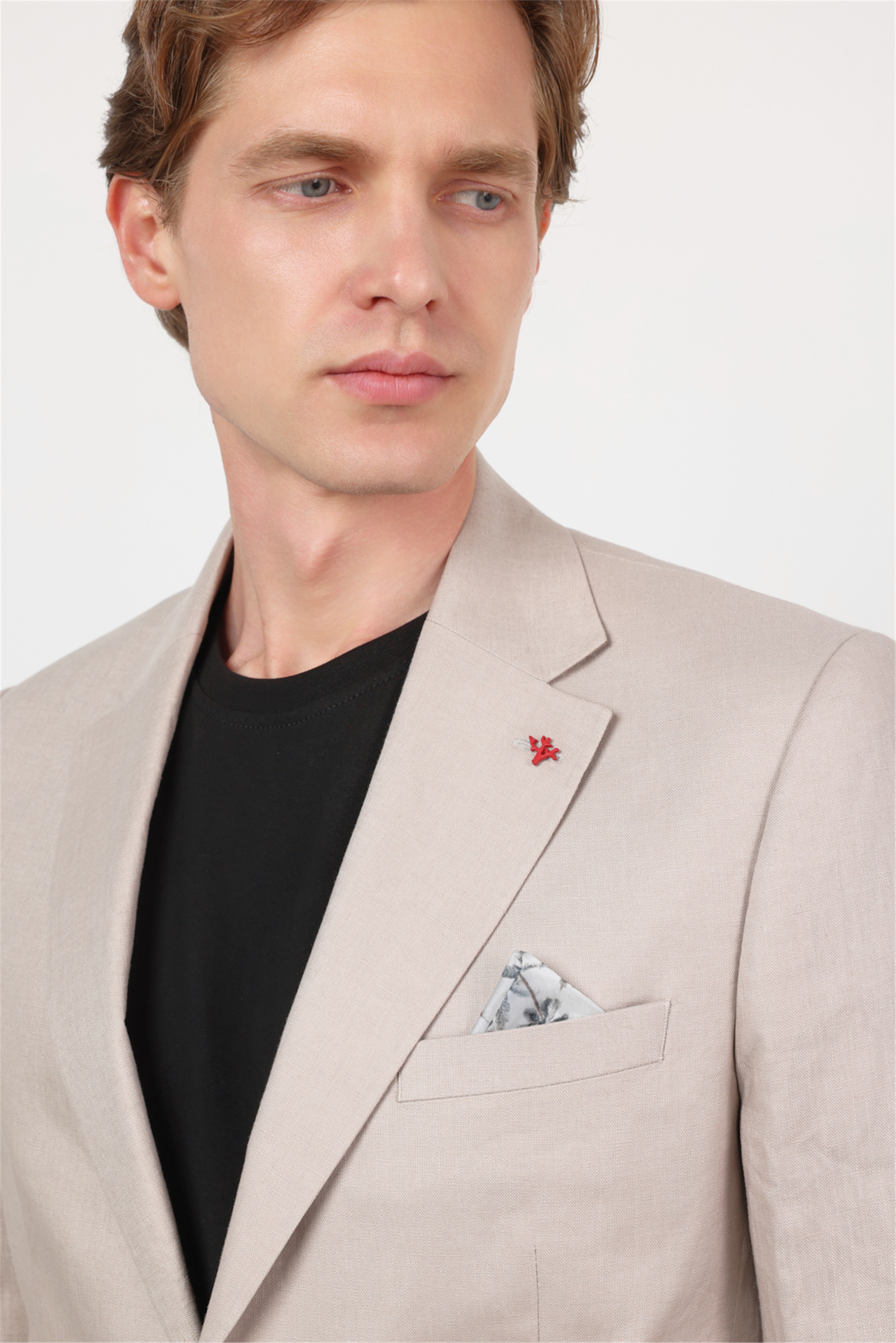 Bej Mono Yaka Keten 6 Drop Slim Fit Yarım Astar %100 Keten Takım Elbise 1001260164