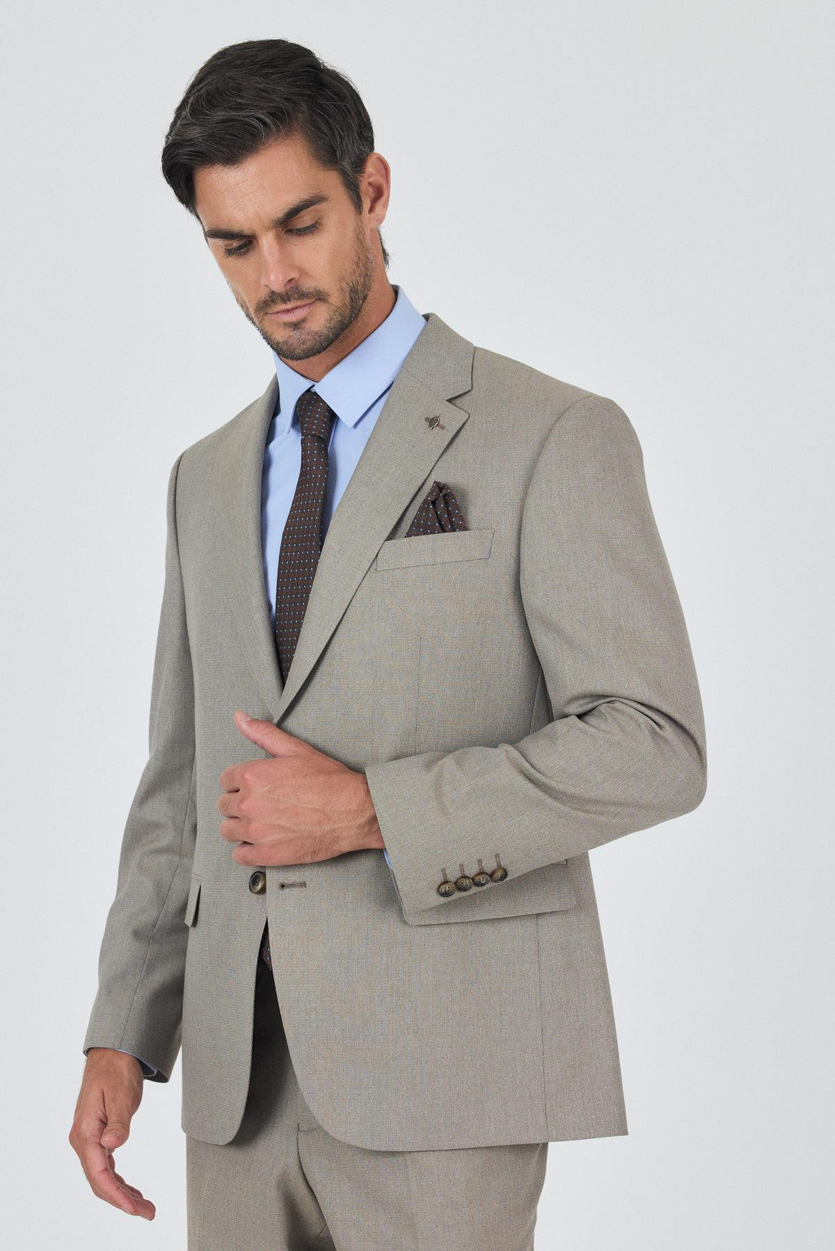 Bej Mono Yaka 4 Drop Comfort Fit Tam Astar Esnek Takım Elbise 1001250160