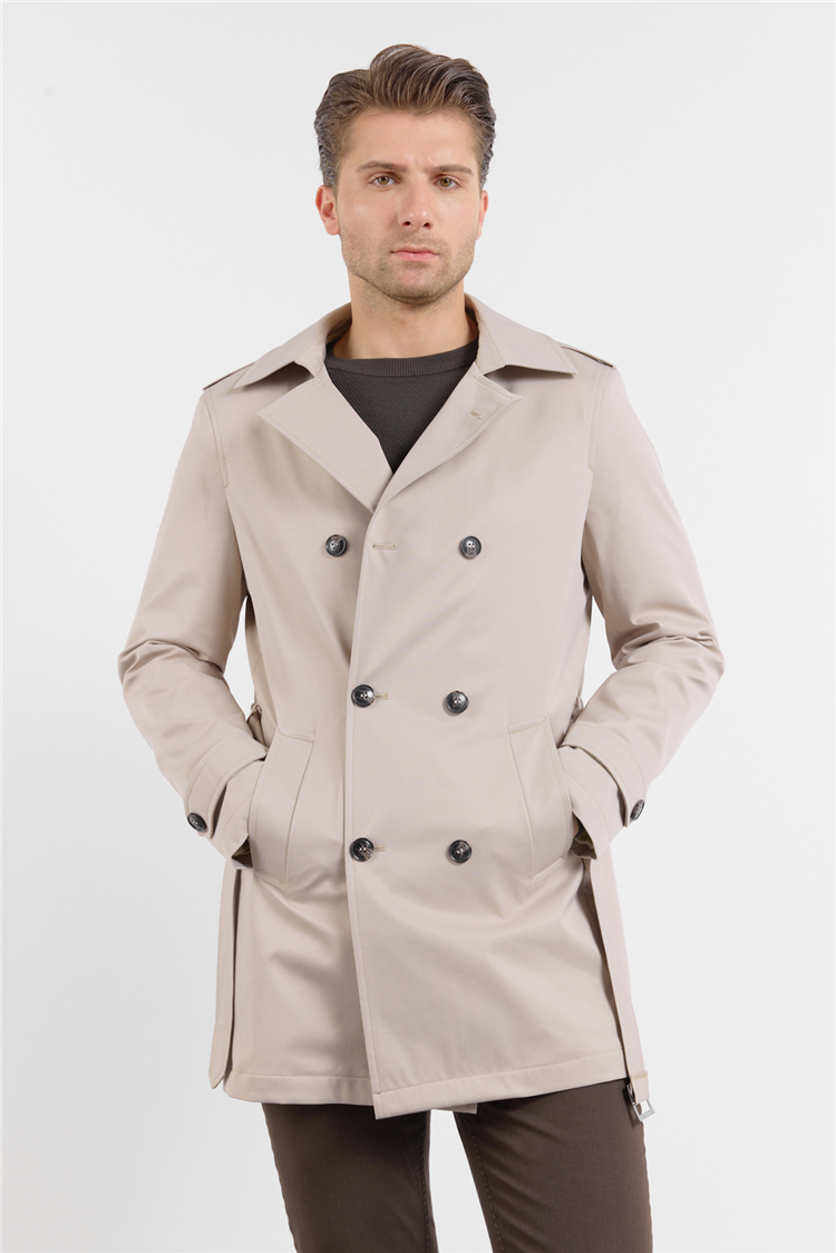 Bej Mono Yaka Düz Classic Comfort Fit Trençkot 1006260150