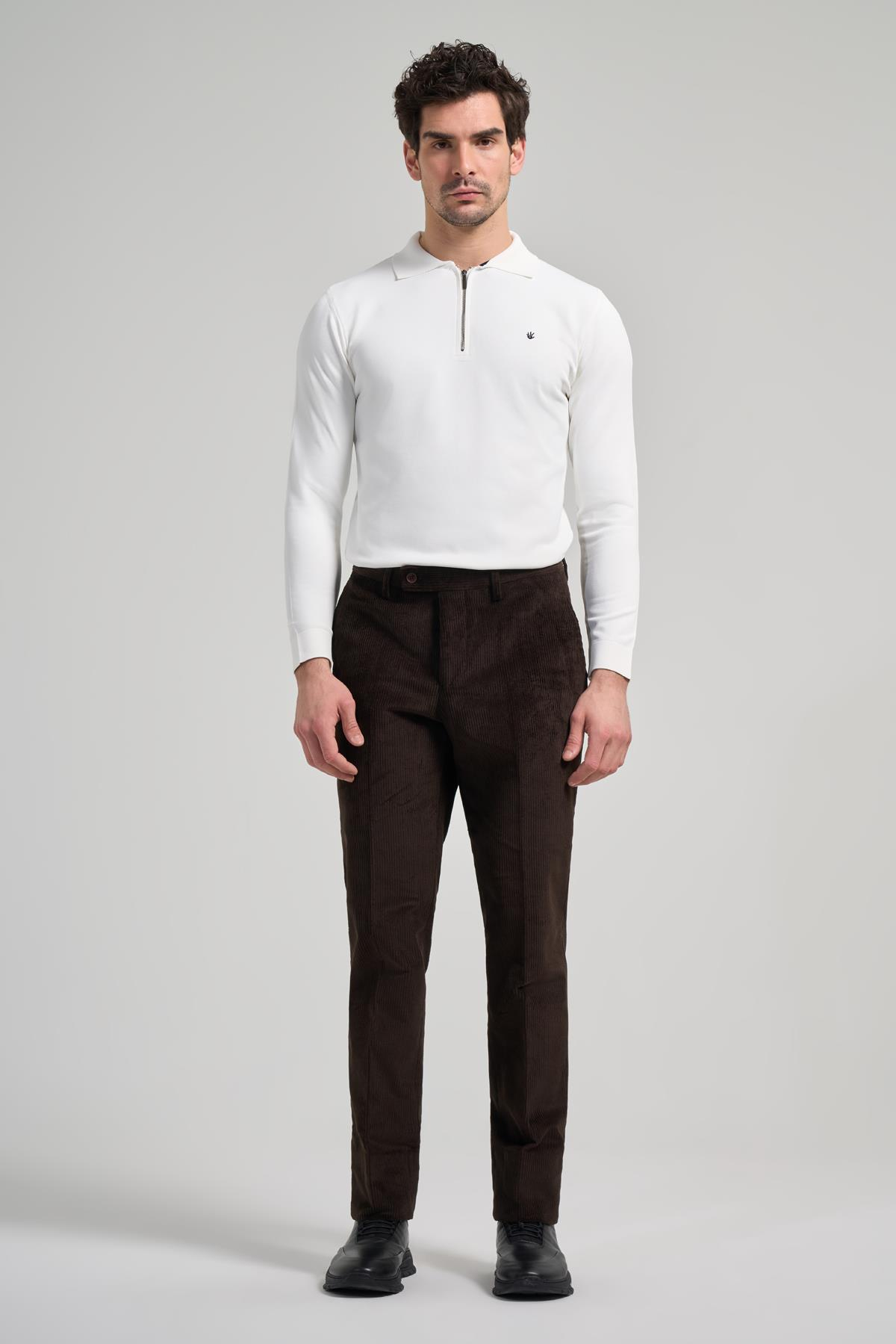 Kahverengi Pamuklu Yandan Cepli Comfort Fit Classic Pantolon 1003245160