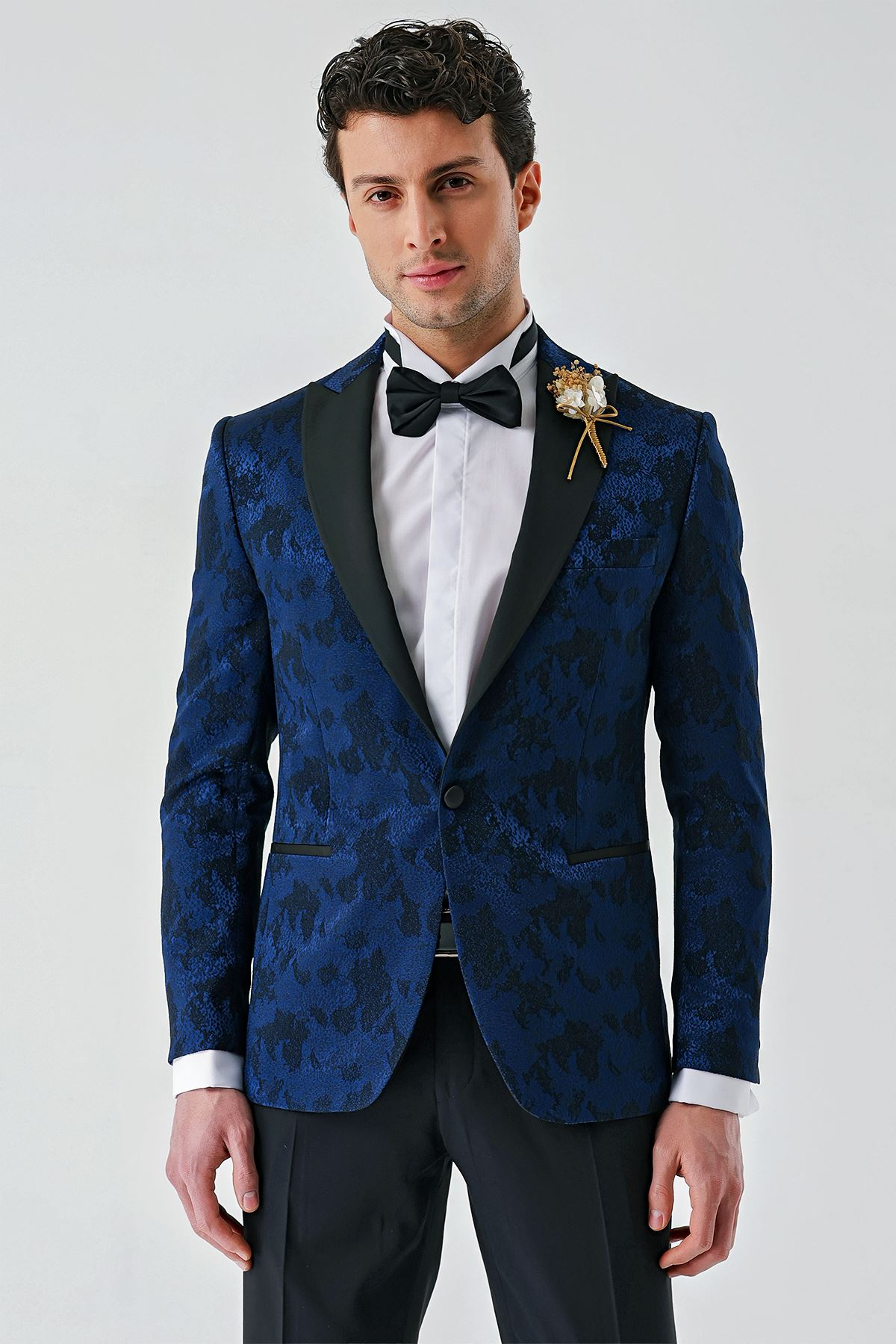 Lacivert Çıkarılabilir Kırlangıç Yaka Likralı 6 Drop Slim Fit Smokin Damatlık 1001240204
