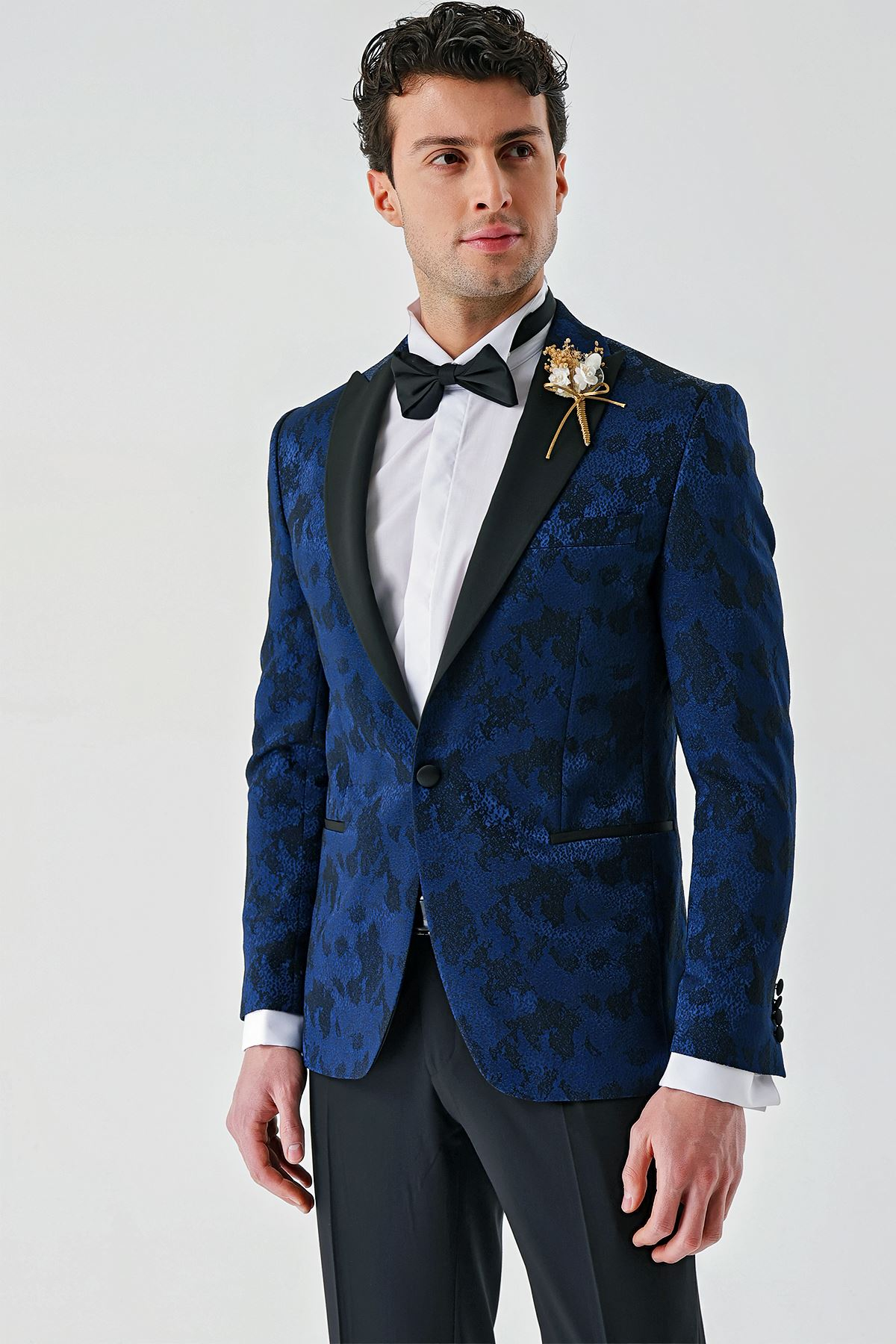 Lacivert Çıkarılabilir Kırlangıç Yaka Likralı 6 Drop Slim Fit Smokin Damatlık 1001240204