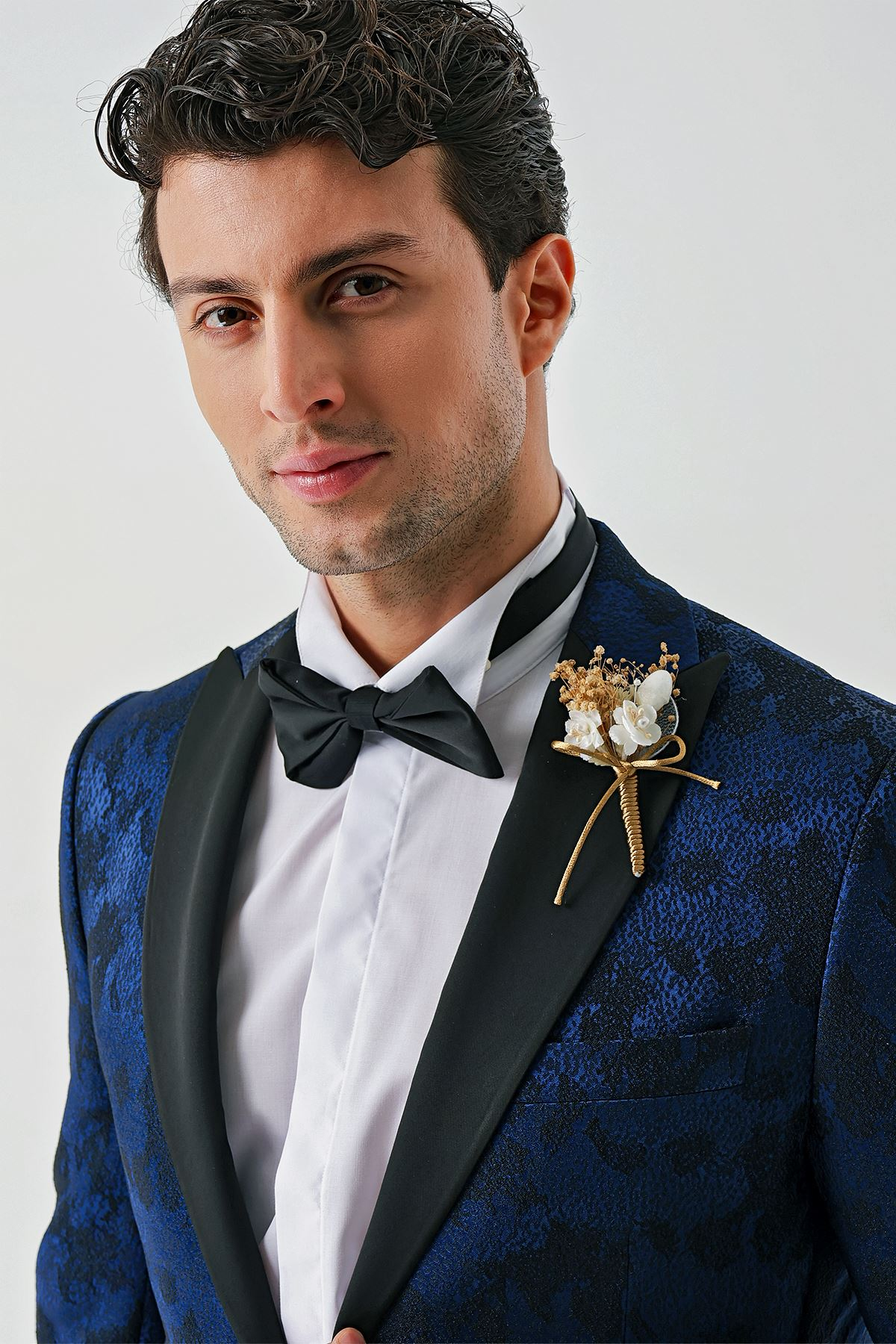 Lacivert Çıkarılabilir Kırlangıç Yaka Likralı 6 Drop Slim Fit Smokin Damatlık 1001240204