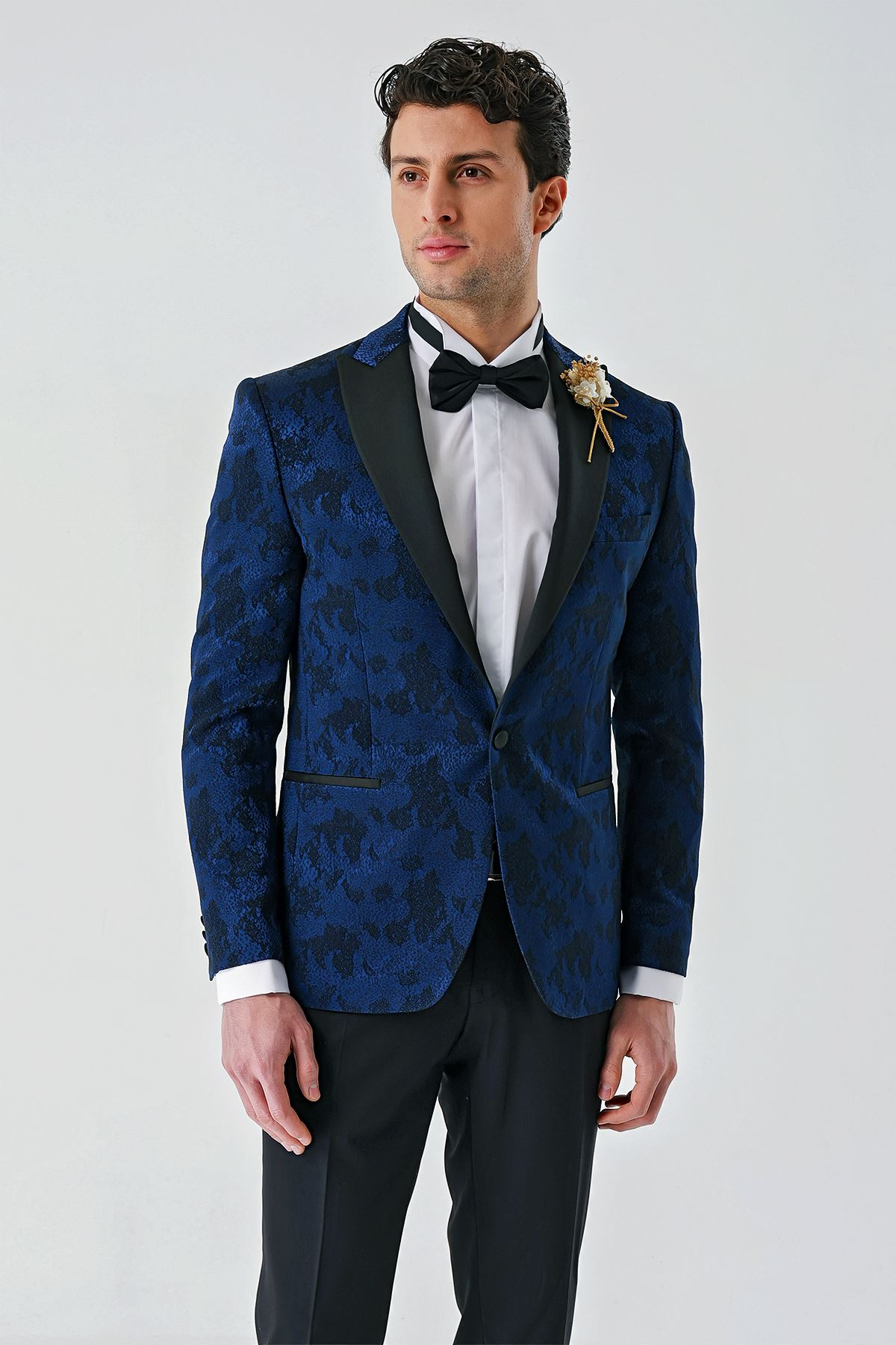 Lacivert Çıkarılabilir Kırlangıç Yaka Likralı 6 Drop Slim Fit Smokin Damatlık 1001240204