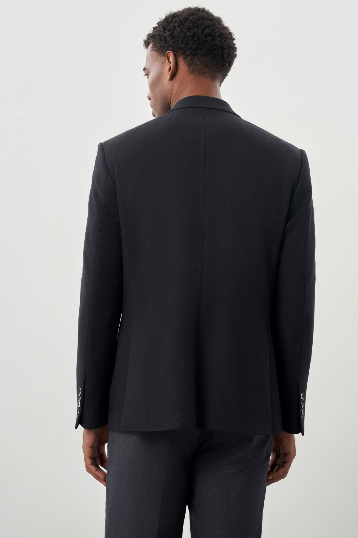 Lacivert Desenli Örme Mono Yaka Tam Astar Esnek 6 Drop Comfort Fit Casual Ceket 1002245163