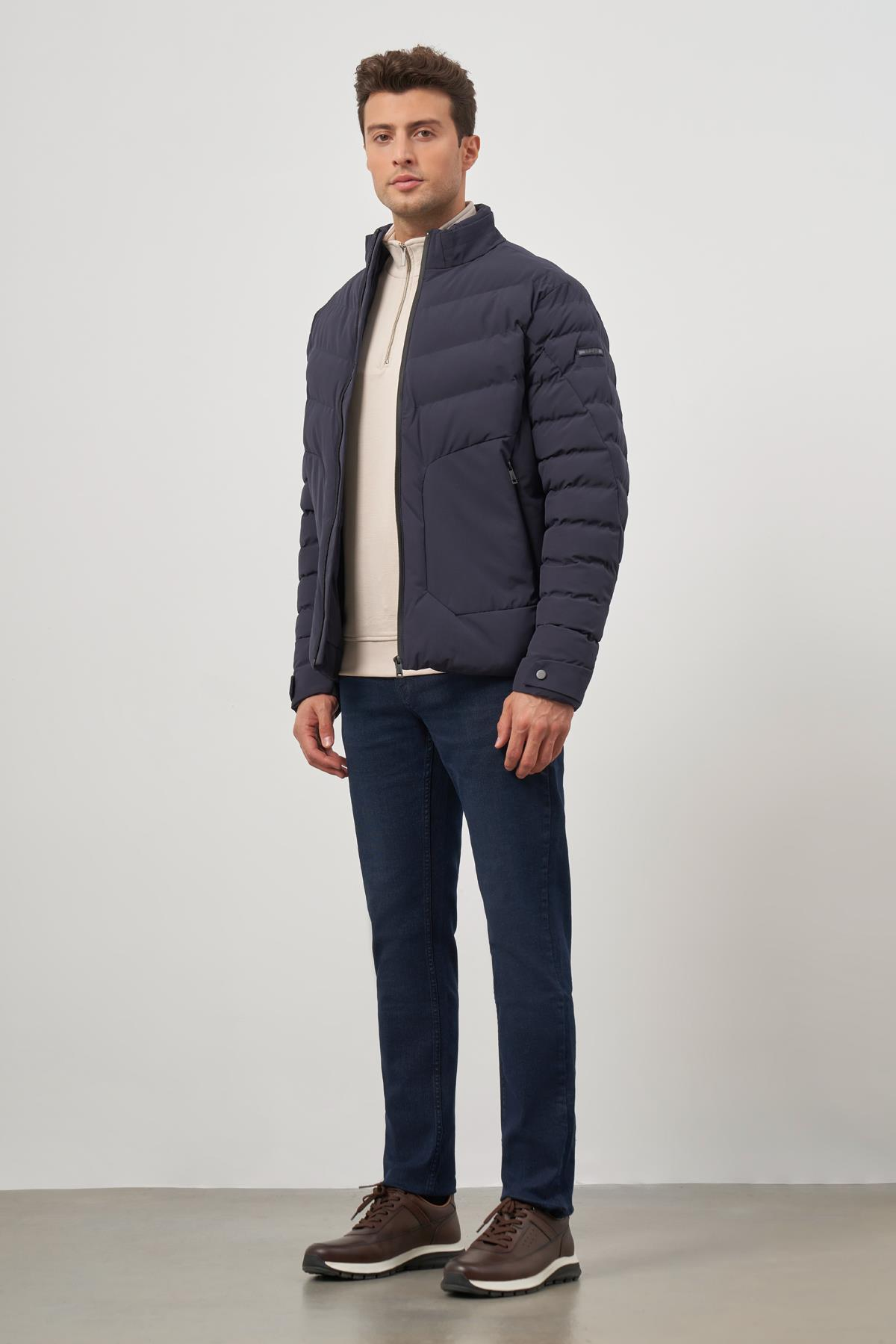 Lacivert Dolumlu Hakim Yaka Slim Fit Dar Kesim Klasik Mont 1007245153