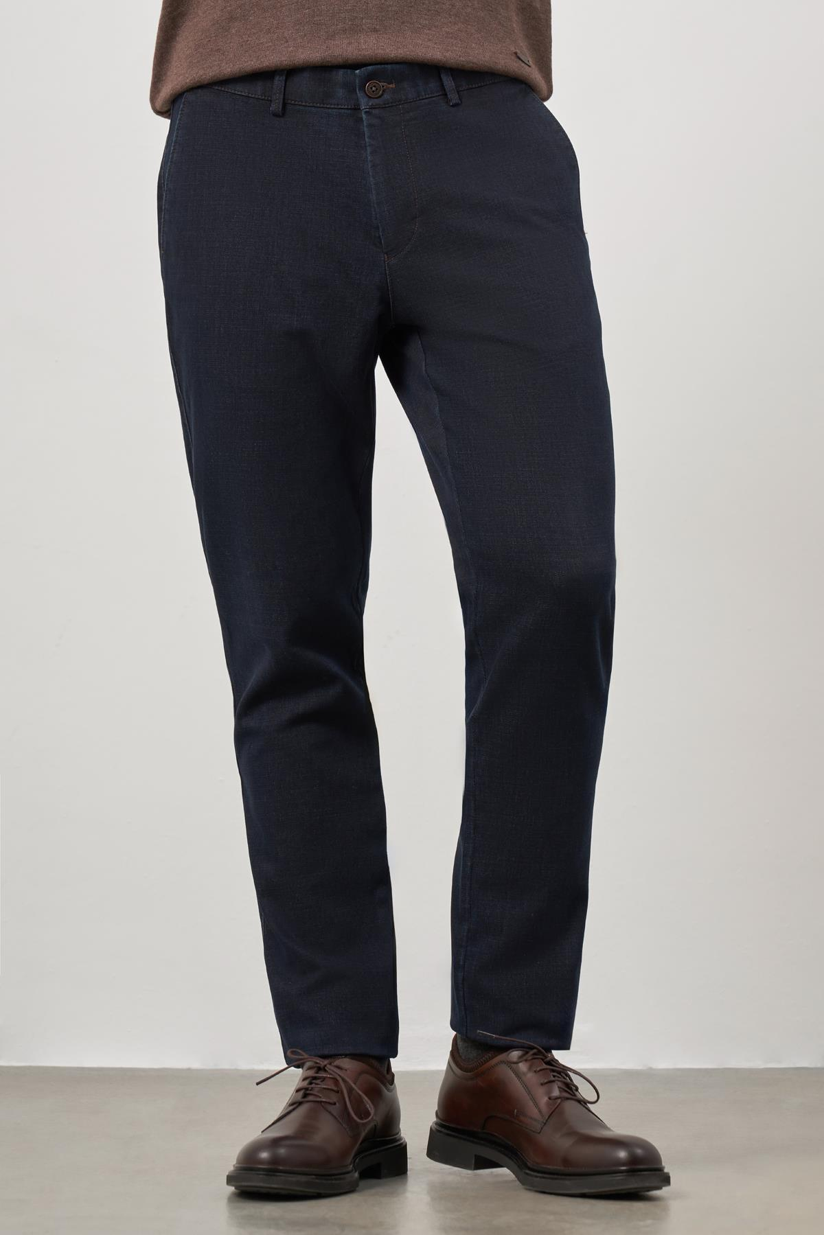 Lacivert Pamuklu Yandan Cepli Casual Comfort Fit Denim Chino Pantolon 1003245155