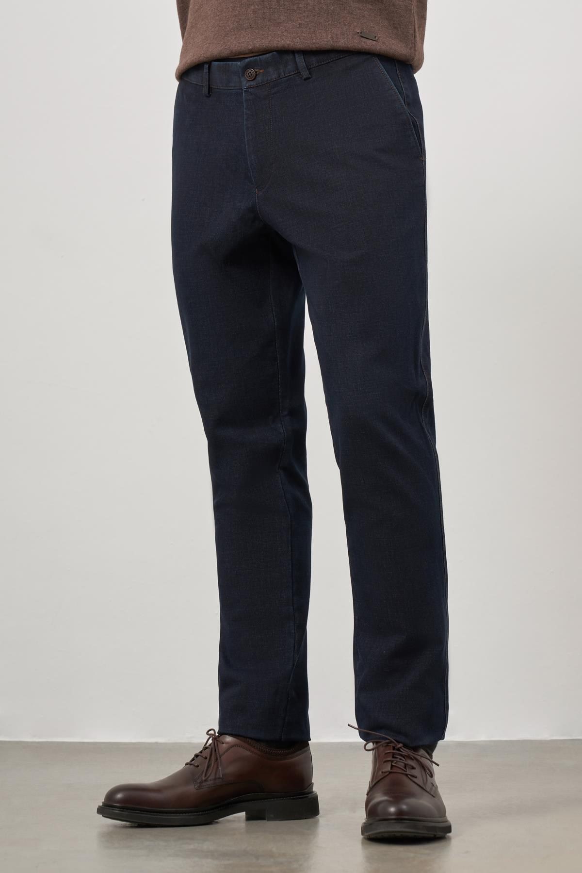 Lacivert Pamuklu Yandan Cepli Casual Comfort Fit Denim Chino Pantolon 1003245155