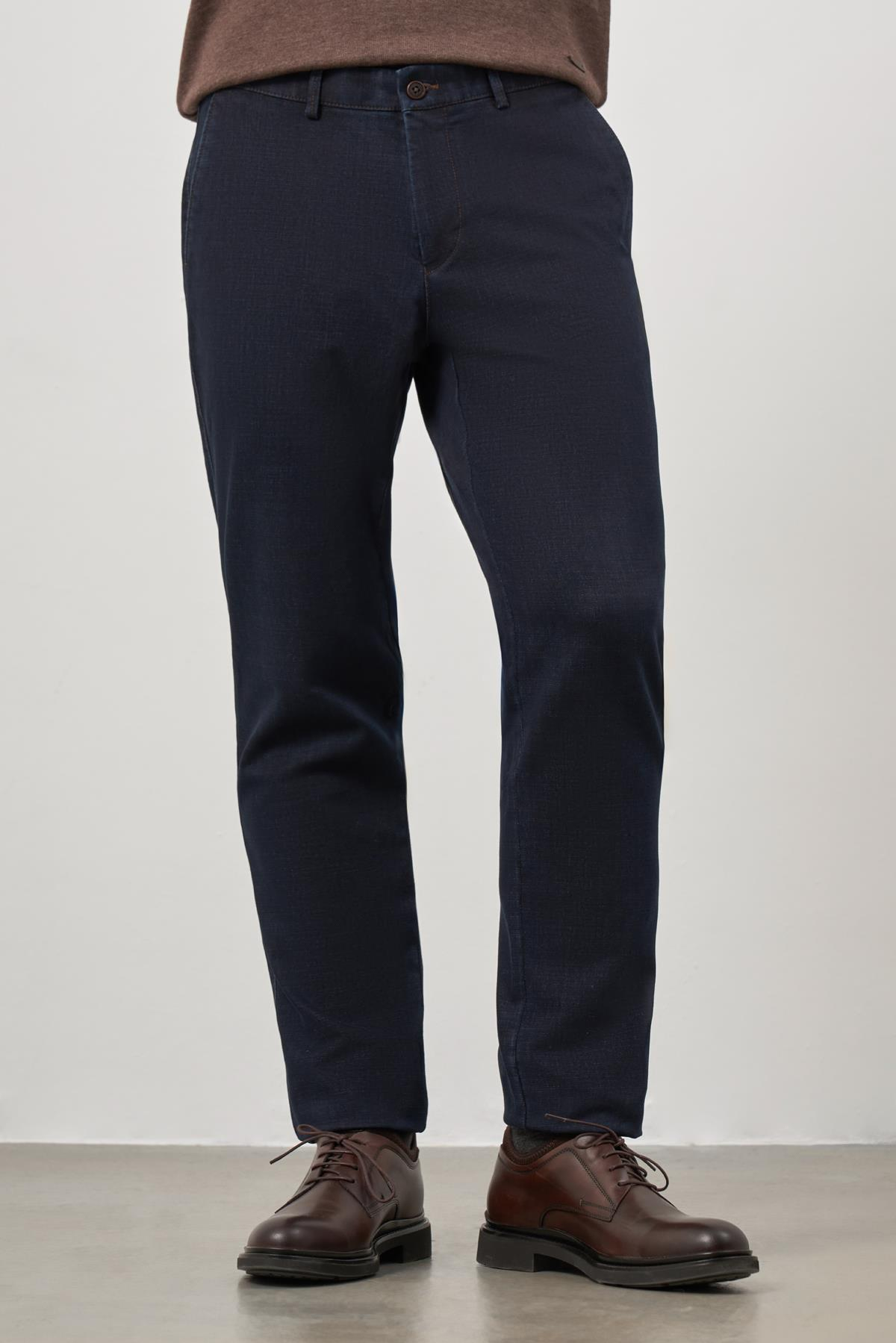 Lacivert Pamuklu Yandan Cepli Casual Comfort Fit Denim Chino Pantolon 1003245155