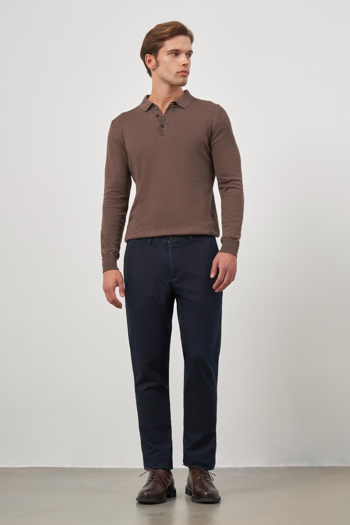 Lacivert Pamuklu Yandan Cepli Casual Comfort Fit Denim Chino Pantolon 1003245155