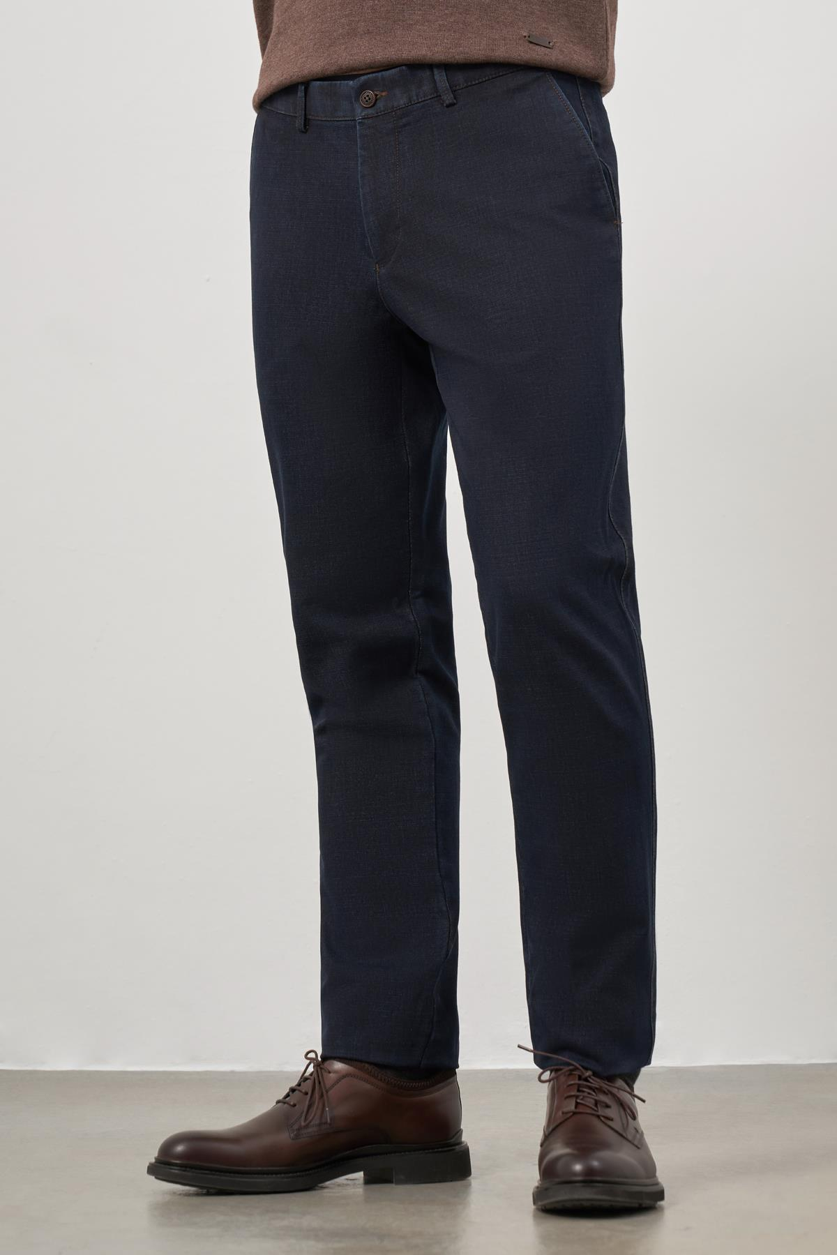 Lacivert Pamuklu Yandan Cepli Casual Comfort Fit Denim Chino Pantolon 1003245155