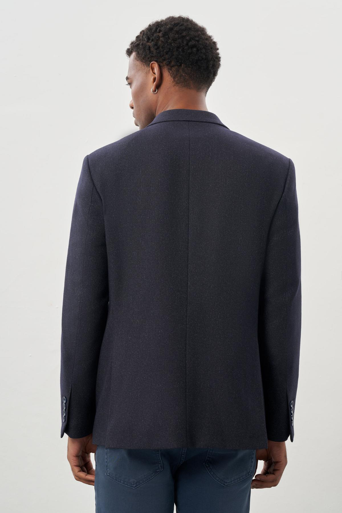 Lacivert Düz Gabardin Mono Yaka 2 Düğme Esnek 6 Drop Comfort Fit Casual Ceket 1002245165