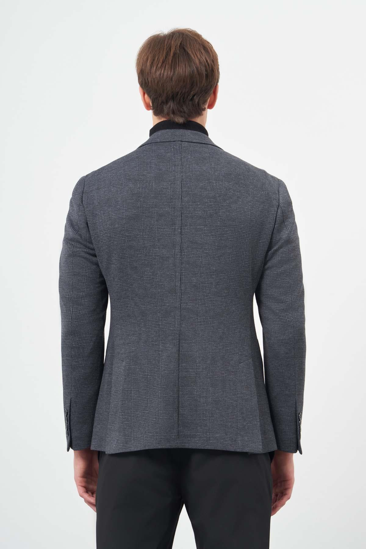 Lacivert Örme Mono Yaka 6 Drop Slim Fit Ceket 1002245152