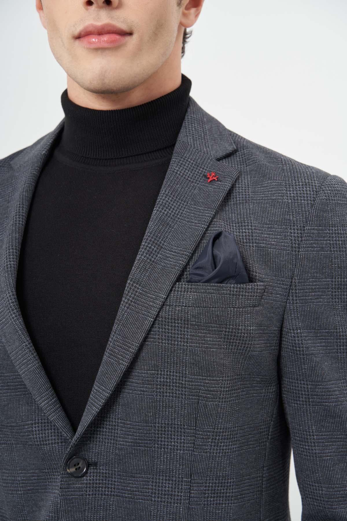 Lacivert Örme Mono Yaka 6 Drop Slim Fit Ceket 1002245152