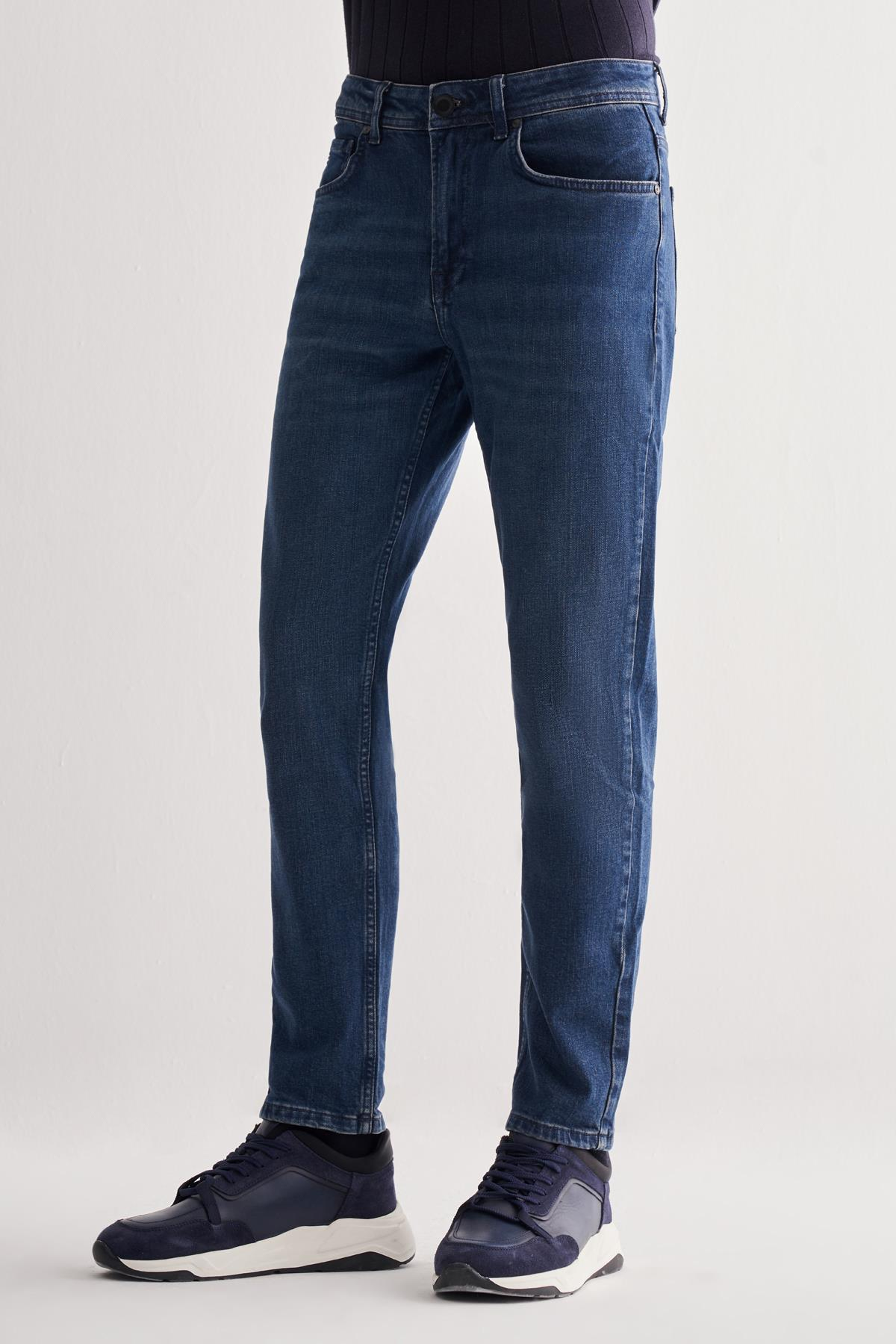 Lacivert Gabardin 5 Cep Düz Paça Casual Slim Fit Pamuklu Denim Pantolon 1023255151