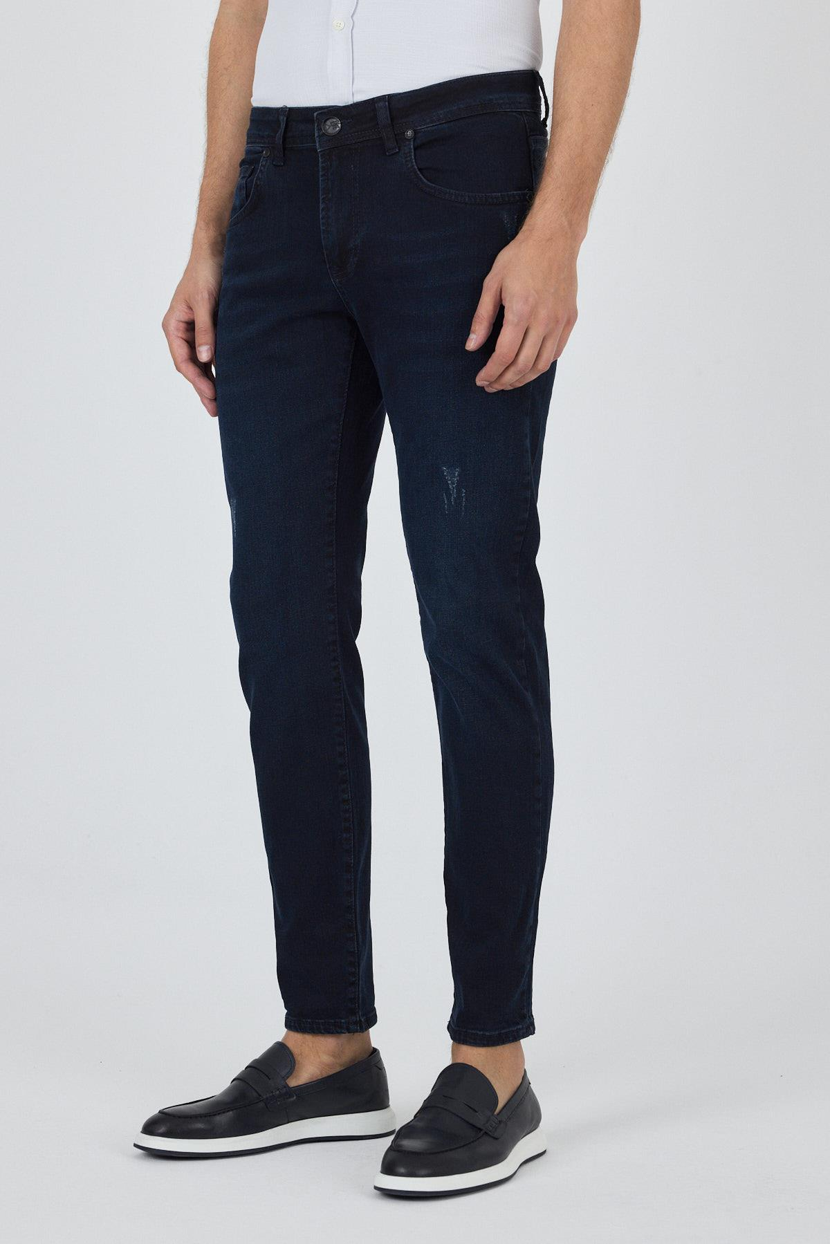 Lacivert Gabardin 5 Cep Düz Paça Casual Slim Fit Pamuklu Denim Pantolon 1023250150